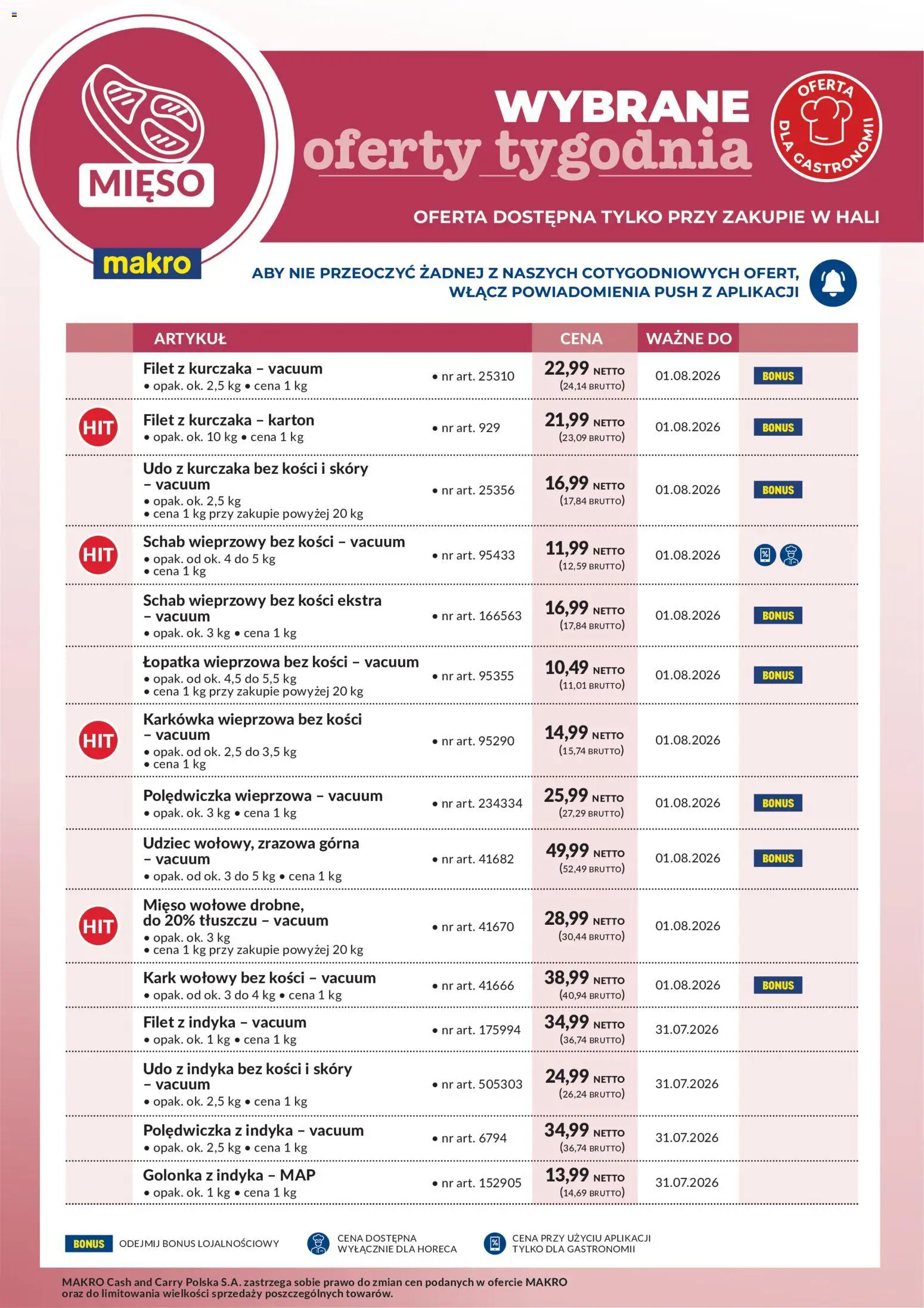 Pogląd gazetki "Makro gazetka - Wybrane oferty tygodnia" ze sklepu Makro ważnej od 27.07.2026 - Mięso, Golonka, Schab, Łopatka wieprzowa, Mięso wołowe, Filet z indyka, Schab wieprzowy, Karkówka wieprzowa