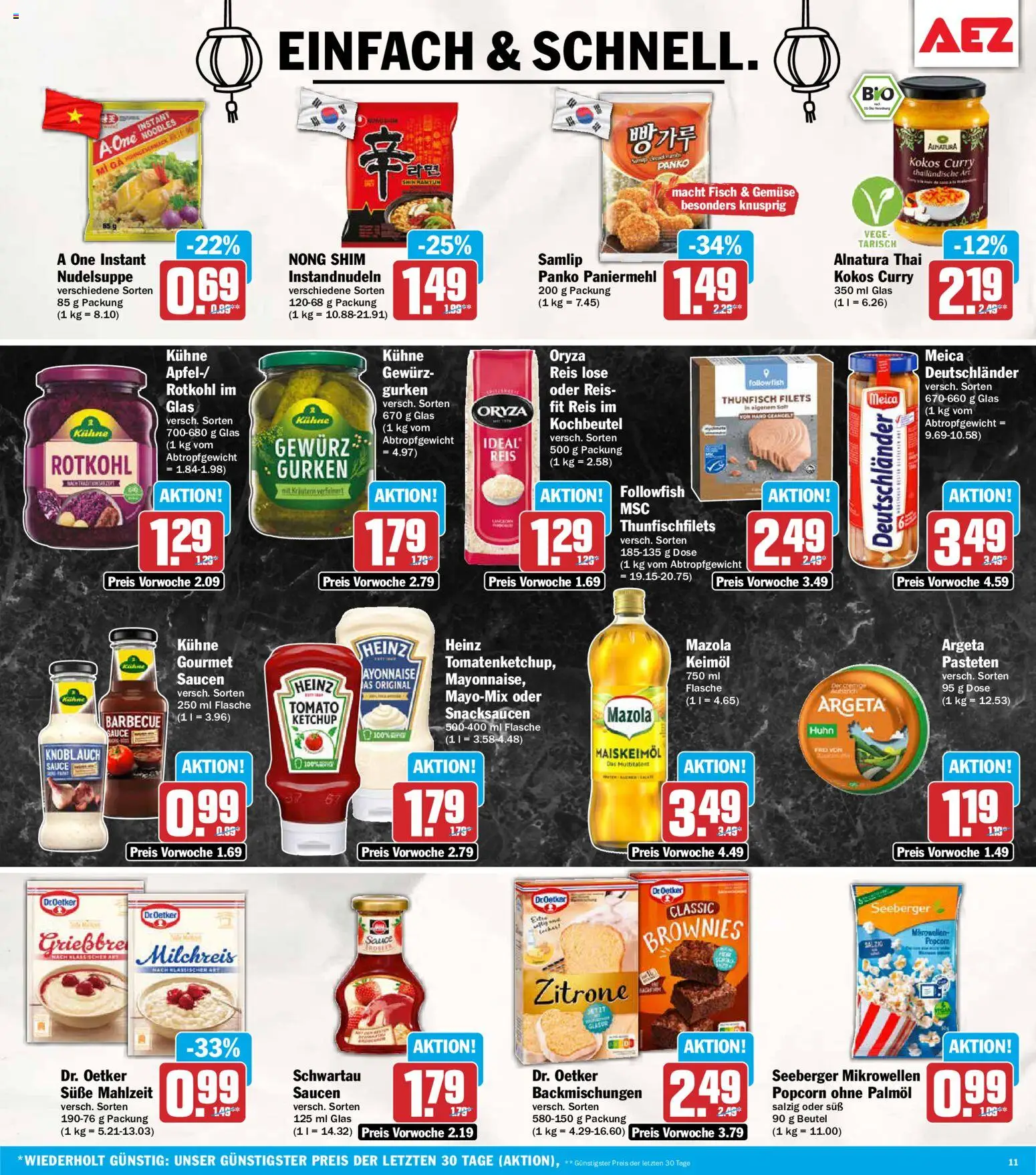 Vorschau von dem Prospekt des Geschäftes AEZ, gültig ab dem 02.11.2026 - Fisch, Gemüse, Mayonnaise, Knoblauch, Reis, Zitrone, Ketchup, Meica