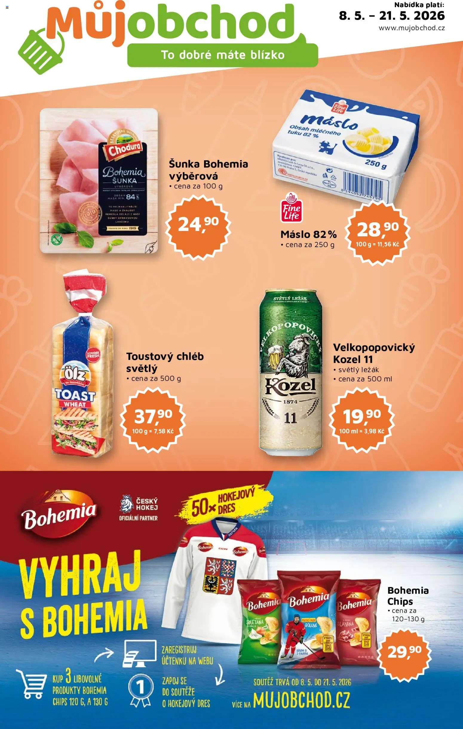 Náhled nabídky: Můj obchod Můj obchod leták platný od 08.05.2026 - Smetana, Chléb, Šunka, Kozel 11, Bohemia chips, Velkopopovický Kozel, Toustový chléb, Velkopopovický Kozel 11