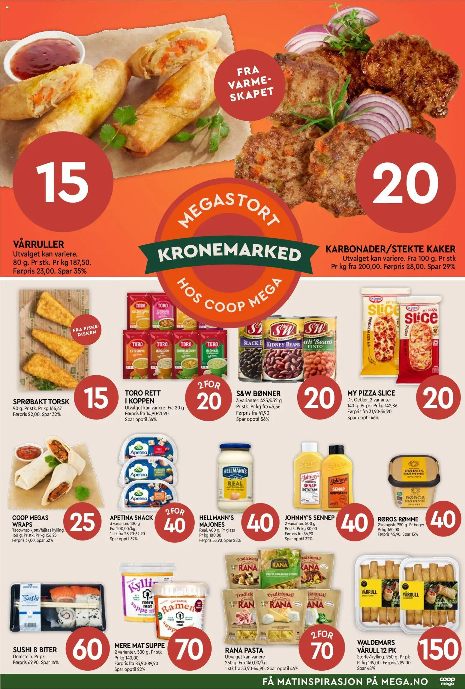 Forhåndsvis Coop Mega kundeavis fra butikk Coop Mega gyldig fra 05/10/2026 - Sushi, Torsk, Pizza, Rømme, Pasta, Blomkål, 1, Vårruller
