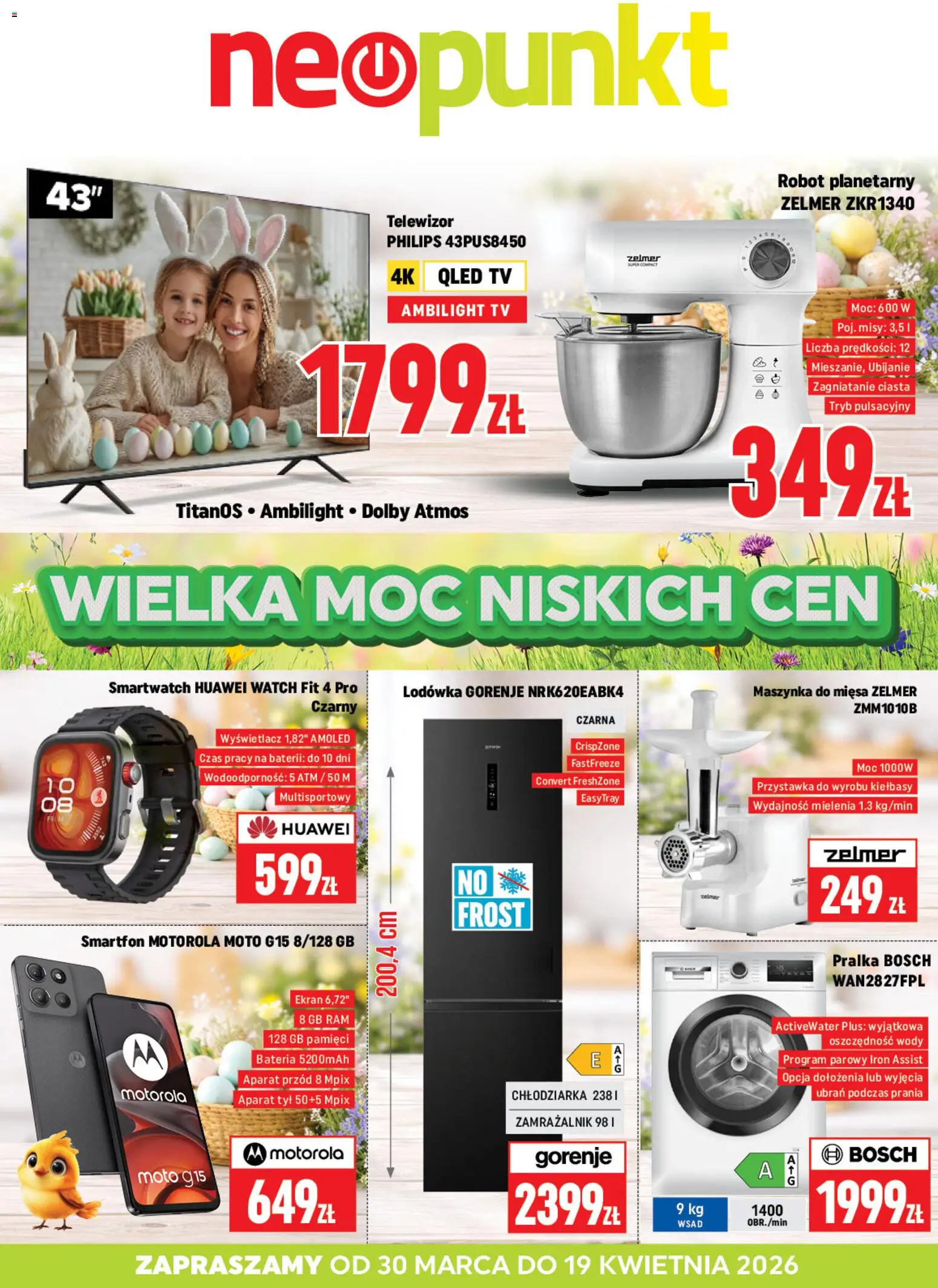 Pogląd gazetki "Neopunkt gazetka" ze sklepu Neopunkt ważnej od 30.03.2026 - Smartwatch, Lodówka, Pralka, Telewizor, Robot planetarny, Robot, Maszynka do mięsa, Bateria