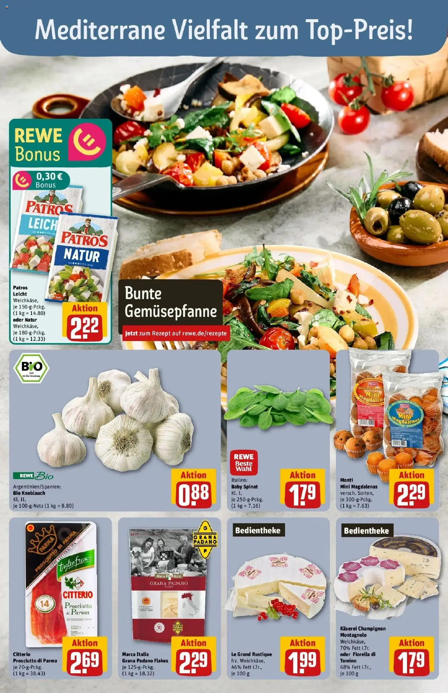 Vorschau von dem Prospekt des Geschäftes Rewe, gültig ab dem 02.03.2026 - Knoblauch, Grana Padano, Patros