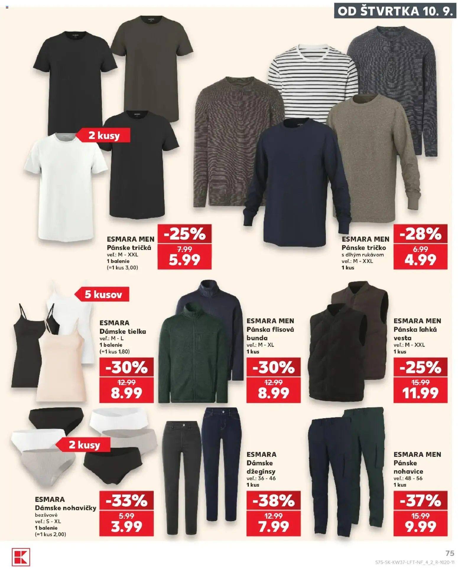 Náhľad Kaufland letáku platného od 10.09.2026 - Tričko, Bunda, Nohavice, Vesta, Nohavičky