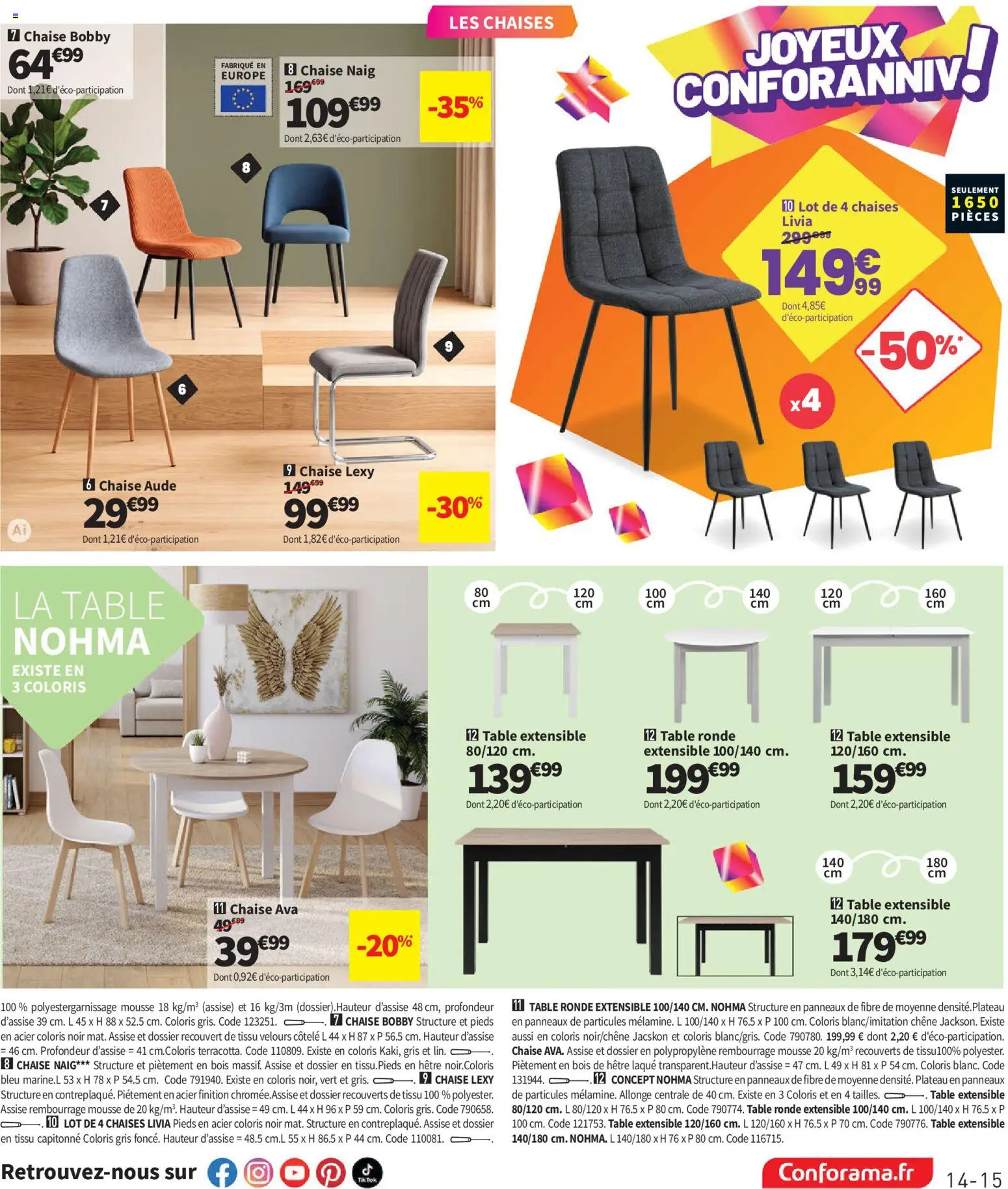 Prévisualisation de Conforama catalogue du magasin Conforama formulaire valide 25/08/2026 - Chaises, Chaise, Table, Table ronde, Table extensible, Mousse, Plateau, Laque
