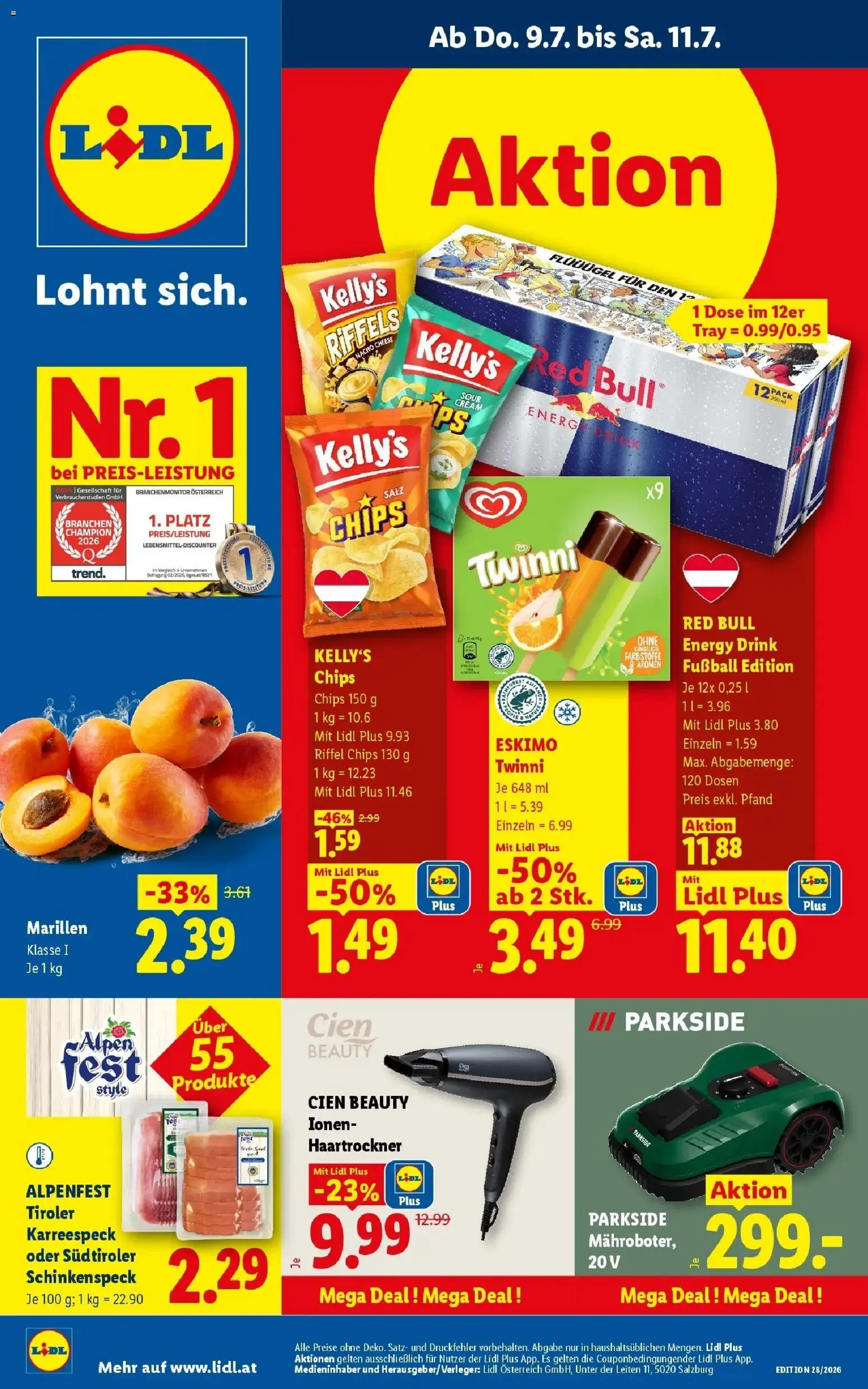 Vorschau der Angebote: Lidl Lidl Flugblatt - Wien, Langenzersdorf, Zwettl gültig ab 09.07.2026 - Chips, Salz, Haartrockner