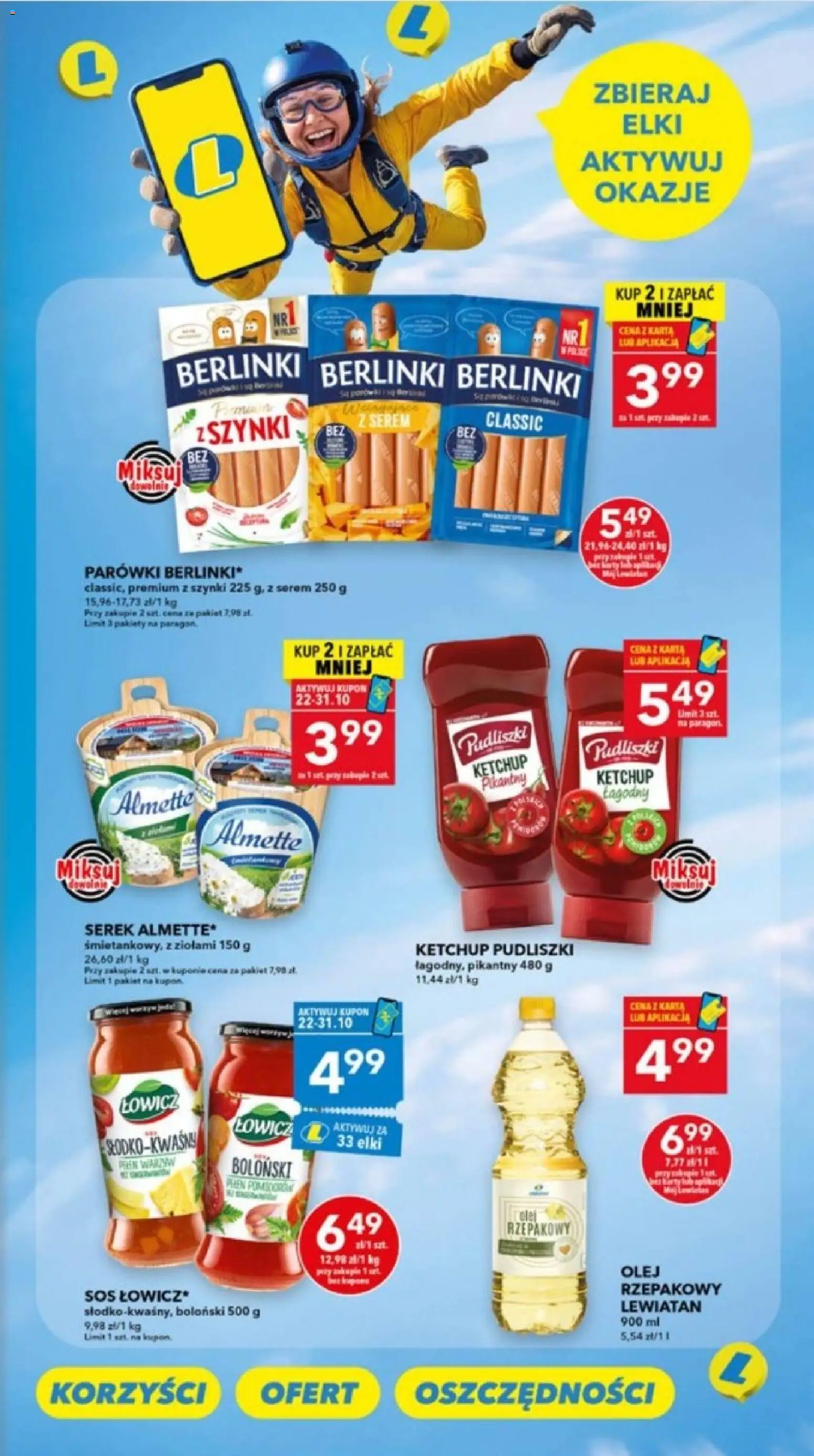 Pogląd gazetki "Lewiatan gazetka - Lublin" ze sklepu Lewiatan ważnej od 22.10.2026 - Serem, Olej, Almette, Ketchup, Parówki, Berlinki, Serek, Ketchup pudliszki