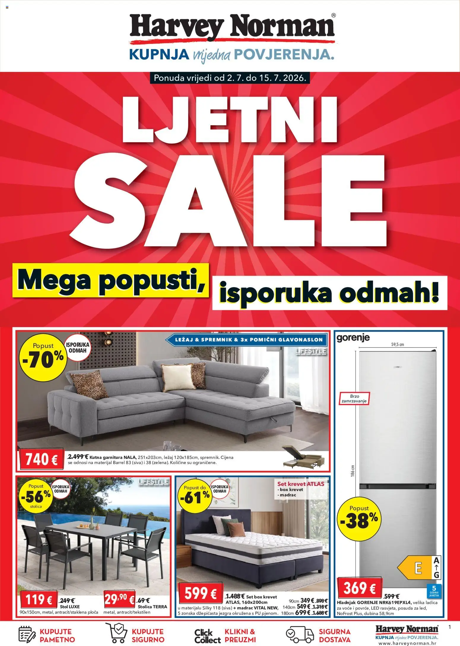 Pregled letka Harvey Norman Katalog trgovine Harvey Norman vrijedi od 02.07.2026 - Kutna garnitura, Hladnjak, Led, Krevet, Stol, Voće, Madrac, Stolica