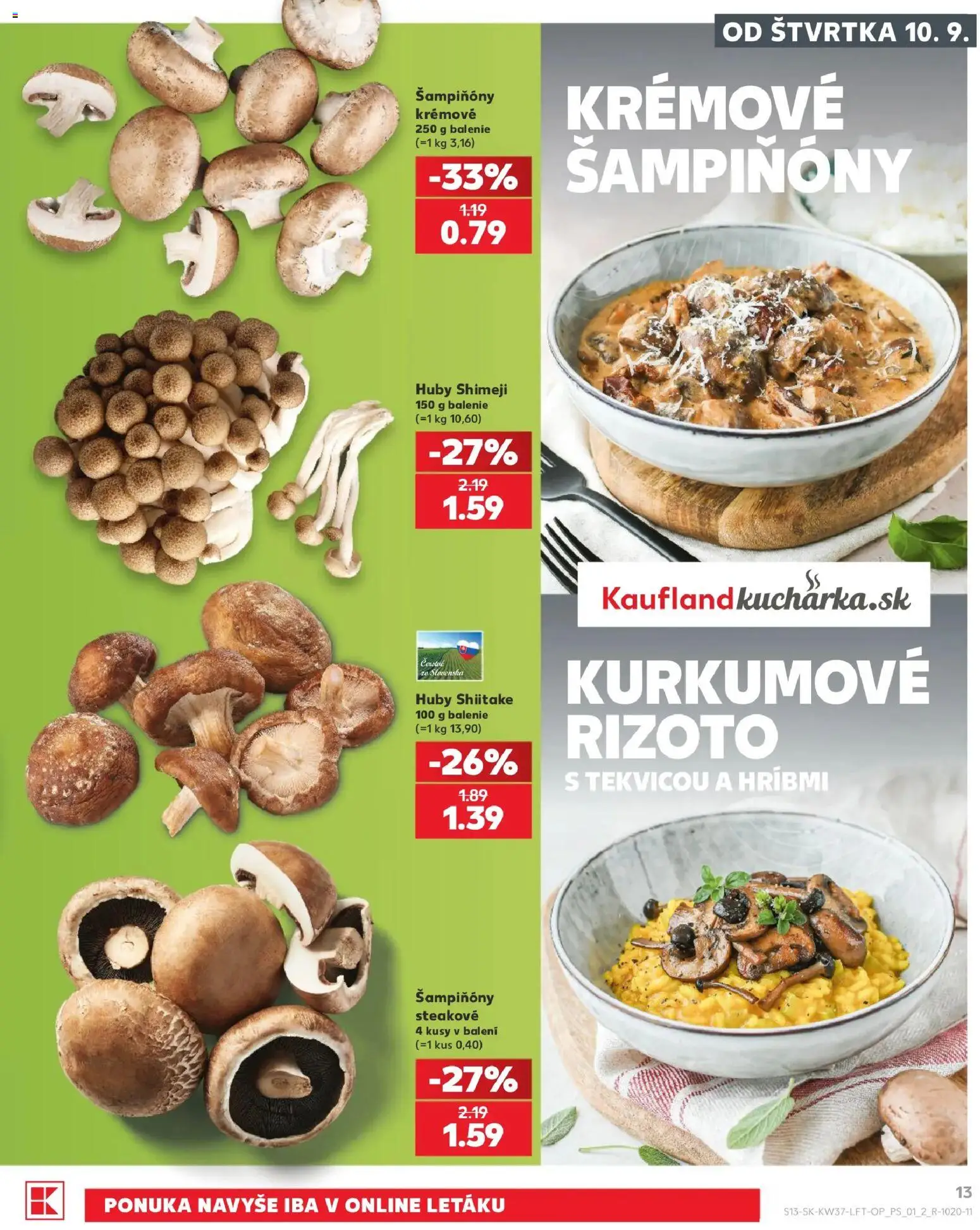 Náhľad Kaufland letáku platného od 10.09.2026 - Huby, Šampiňóny, Huby Shiitake