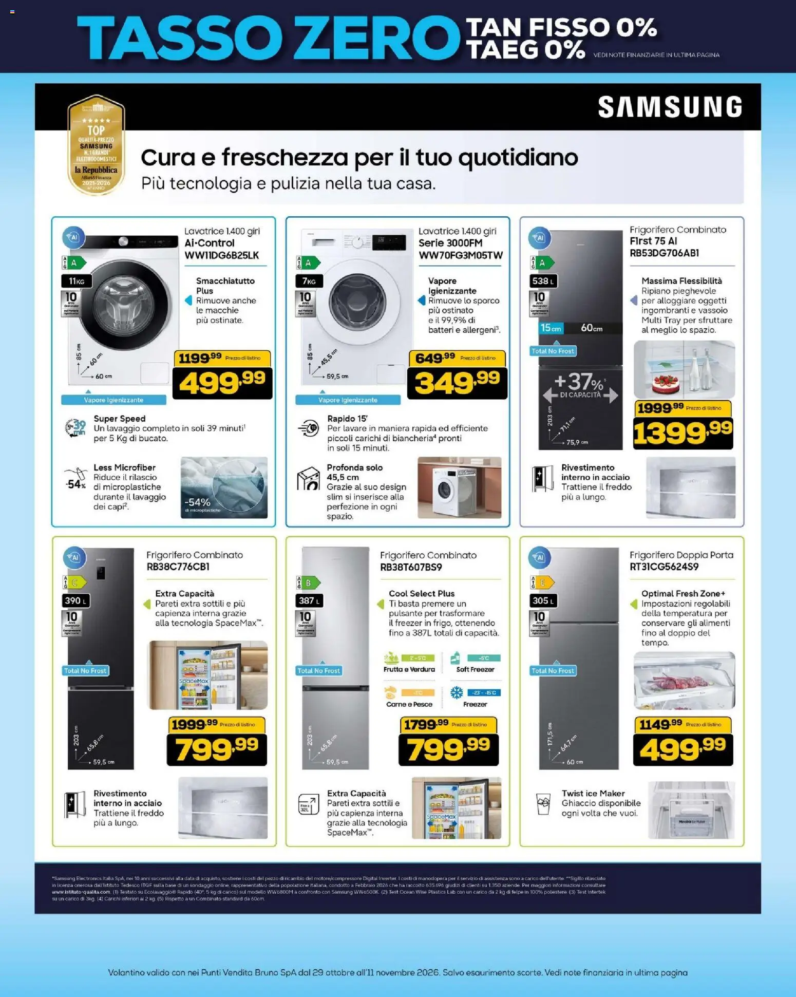 Anteprima dell'opuscolo BRUNO Black Friday dal negozio BRUNO valido da 29/10/2026 - Samsung, Pesce, Frigorifero, Carne, Ghiaccio, Data, Frigorifero combinato, Ripiano