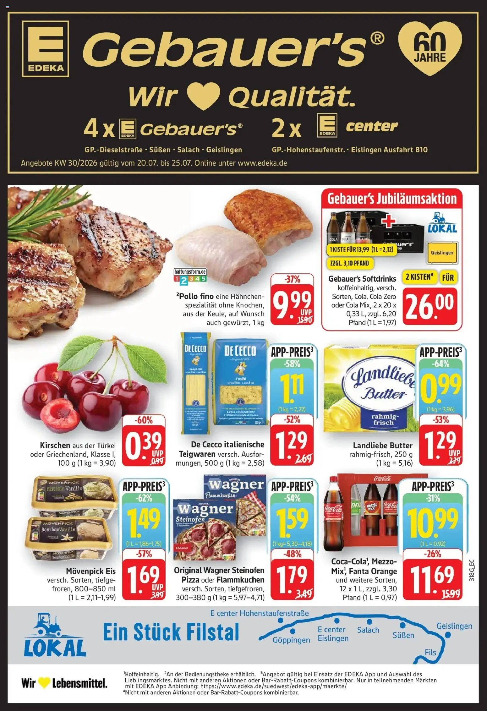 Vorschau von dem Prospekt des Geschäftes E center, gültig ab dem 20.07.2026 - Pizza, Eis, Butter, Kirschen, Salami, Vanille, Landliebe butter, Hahnchen