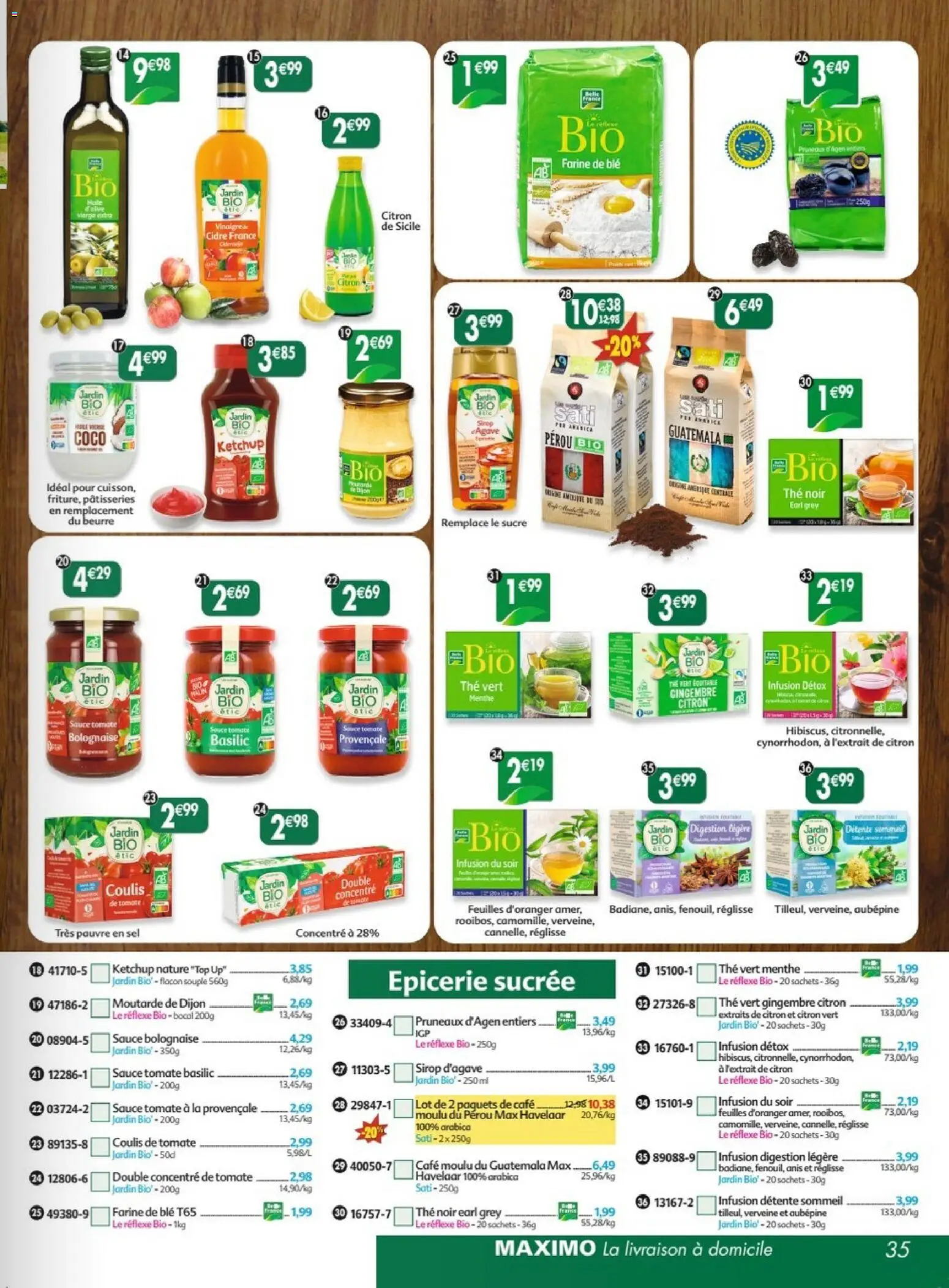 Prévisualisation de Maximo catalogue epicerie du magasin Maximo formulaire valide 26/10/2026 - Café, Tomate, Beurre, Sel, Pruneaux, Sauce tomate, Vinaigre, Café moulu