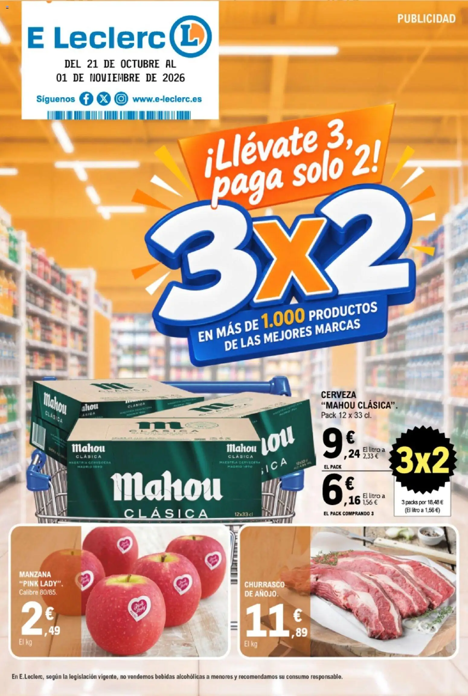 Vista previa del folleto de la tienda E.Leclerc válido desde el 21/10/2026 - Cerveza, Manzana, Bebidas