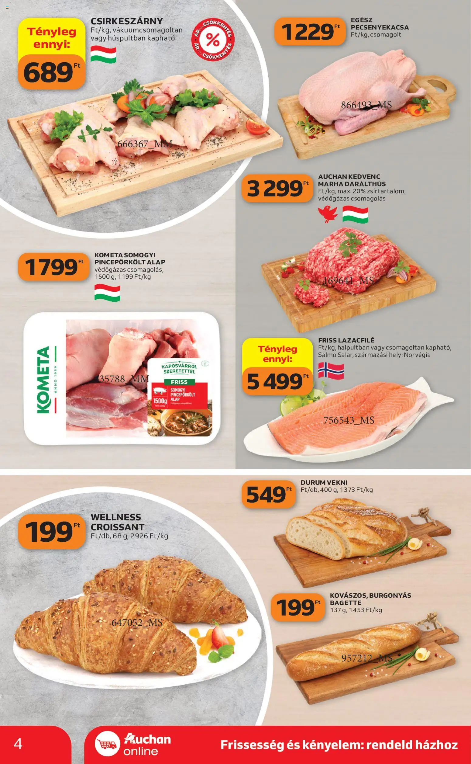 Auchan - Auchan Szupermarket akciós újság megtekintése, amely érvényes 2026.10.15.-től - Croissant, Baguette, Csirkeszárny, Vekni, Kometa, Lazacfilé, Pecsenyekacsa