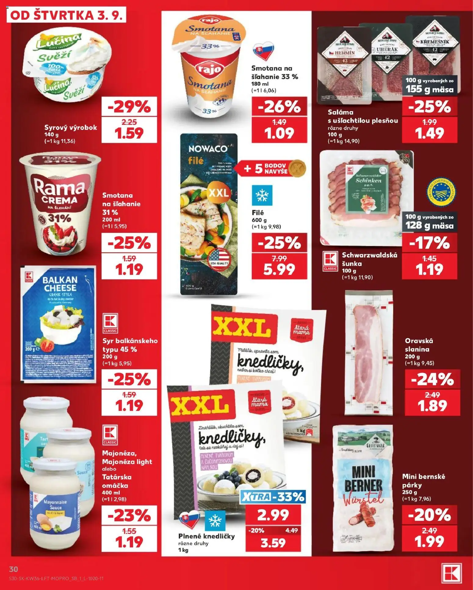 Náhľad Kaufland letáku platného od 03.09.2026 - Syr, Šunka, Slanina, Párky, Omáčka, Saláma, Majonéza, Filé