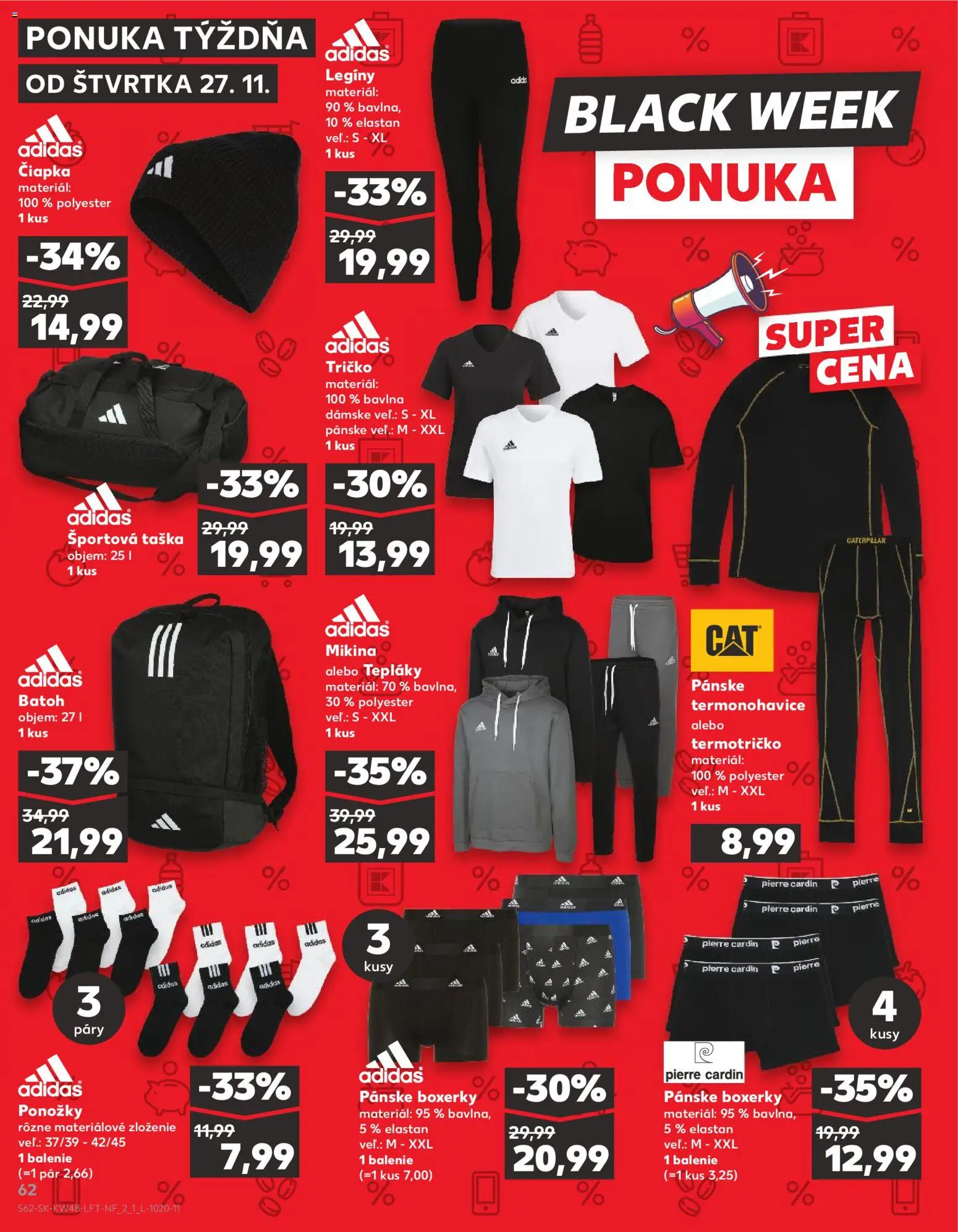 Náhľad Kaufland letáku platného od 27.11.2025 - Adidas, Mikina, Tričko, Ponožky, Batoh, Taška, Legíny, Čiapka