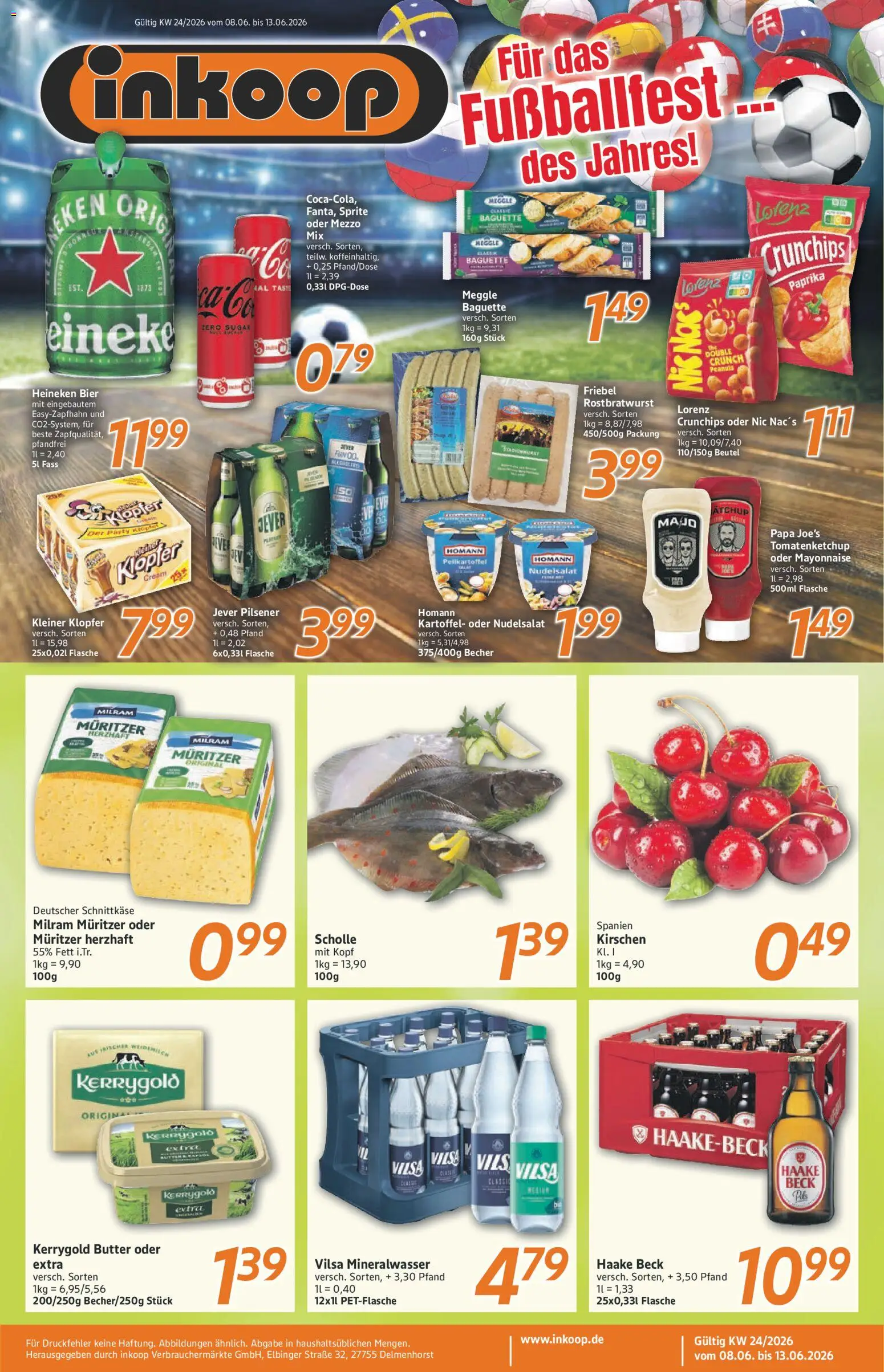 Vorschau von dem Prospekt des Geschäftes Inkoop, gültig ab dem 08.06.2026 - Butter, Mineralwasser, Jever, Kirschen, Mayonnaise, Heineken, Sprite, Milram