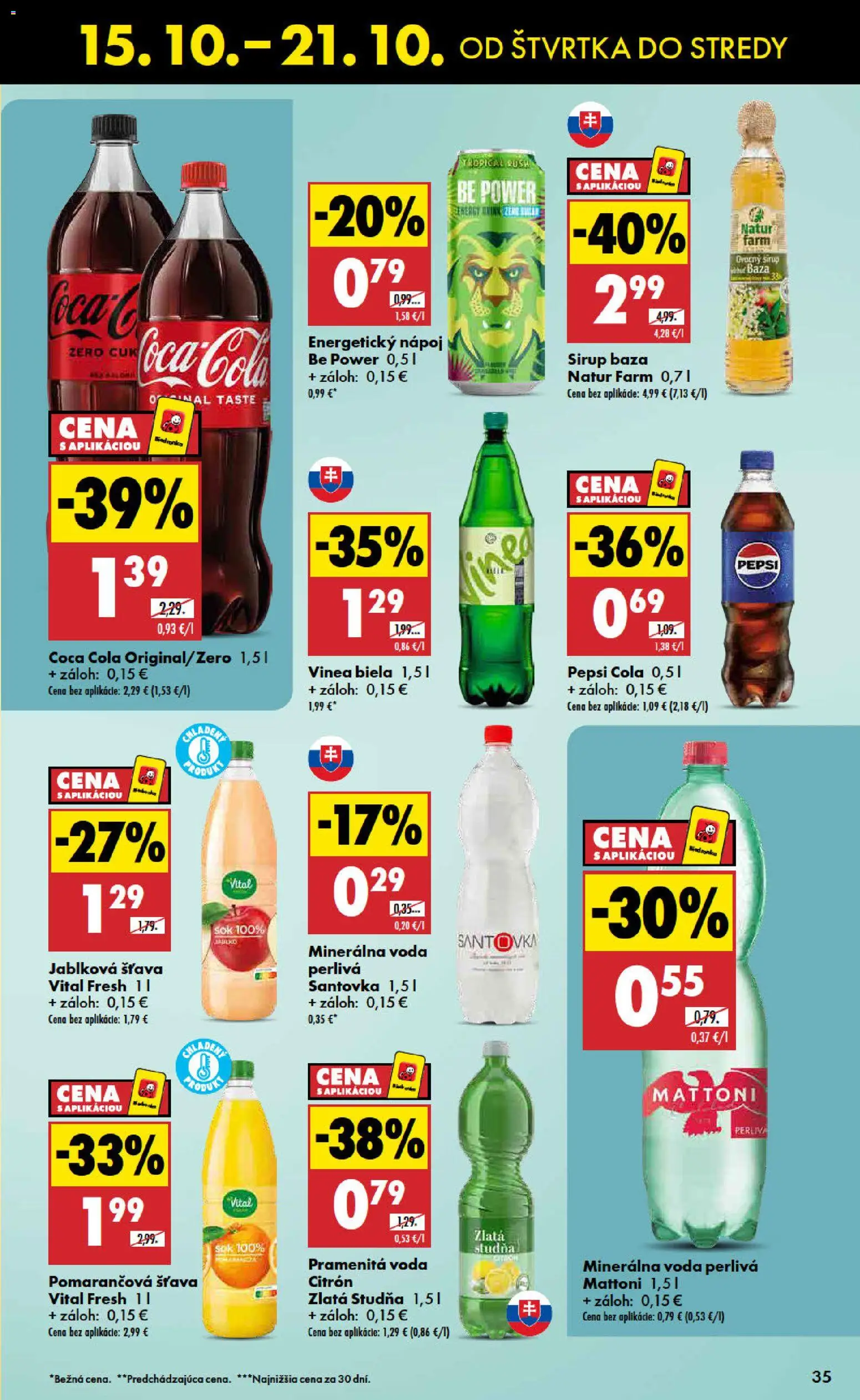 Náhľad Biedronka letáku platného od 15.10.2026 - Med, Voda, Coca cola, Vinea, Mattoni, Cola, Energetický nápoj, Pramenitá voda