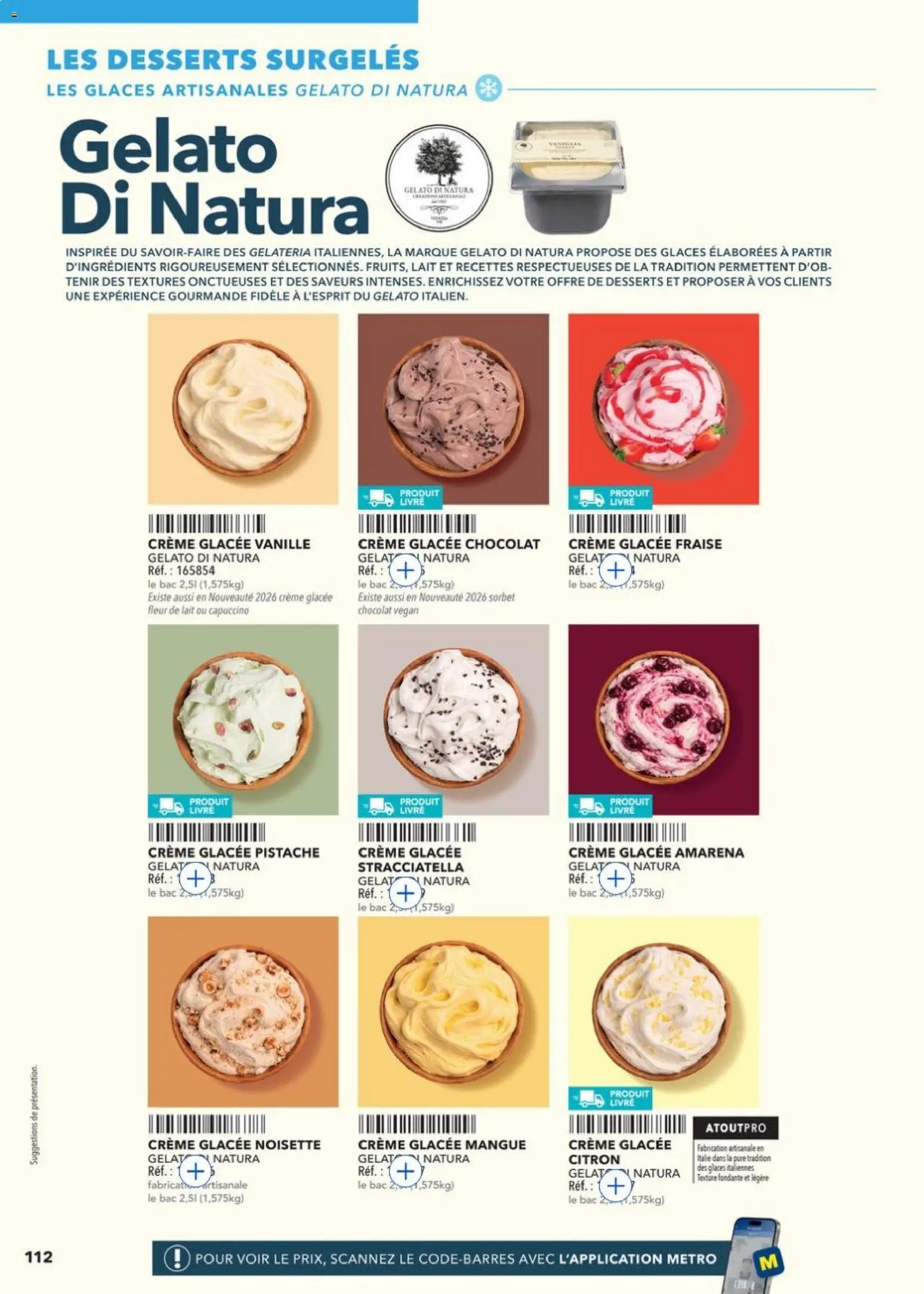 Prévisualisation de METRO - Guide Italie du magasin METRO formulaire valide 28/05/2026 - Livre, Lait, Glaces, Citron, Vanille, Crème, Mangue, Noisette