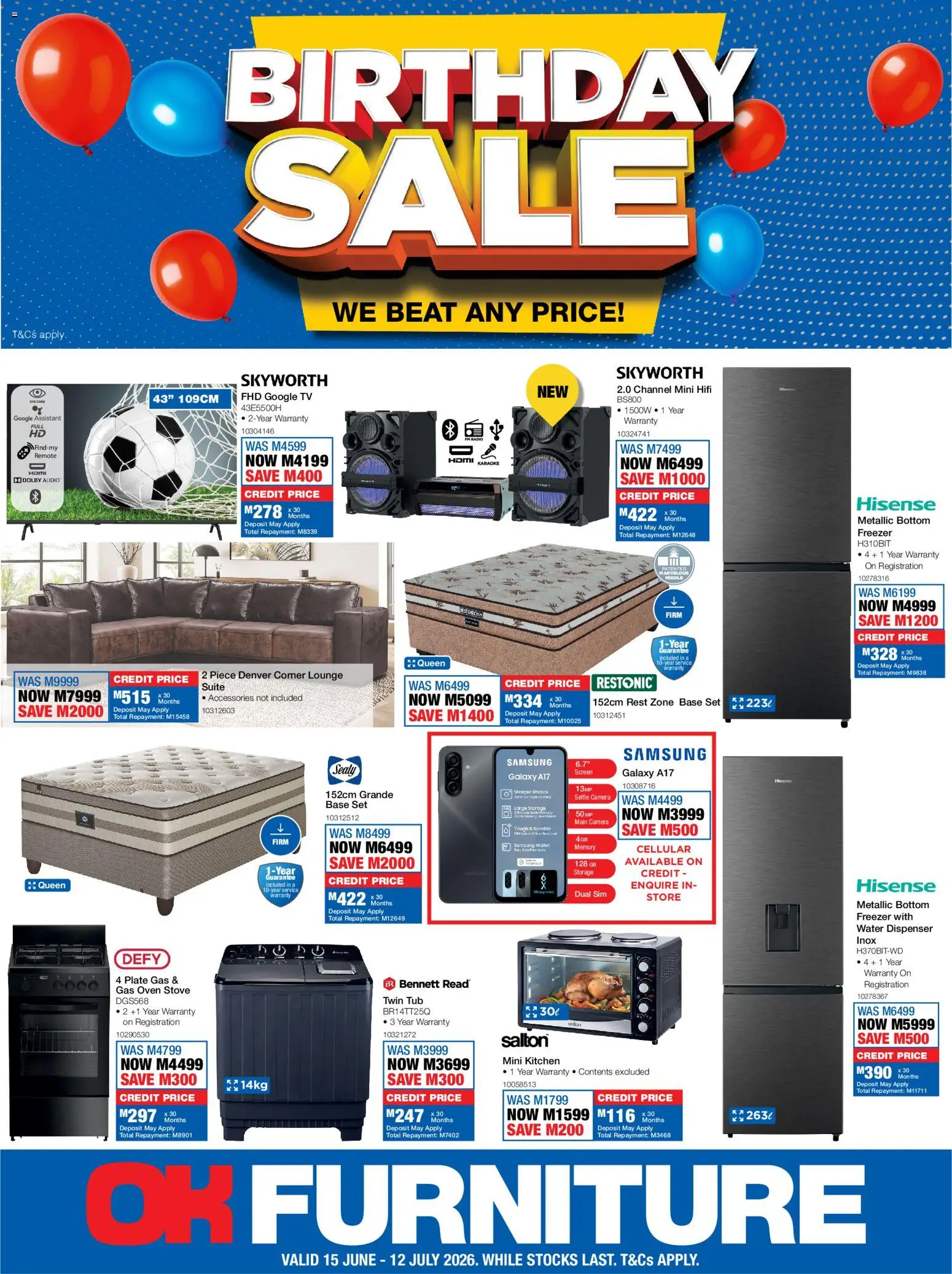 Preview of OK Furniture flyer valid from 15/06/2026 - Camera, Stove, Oven, Freezer, Plate, Sim, Remote, Audio