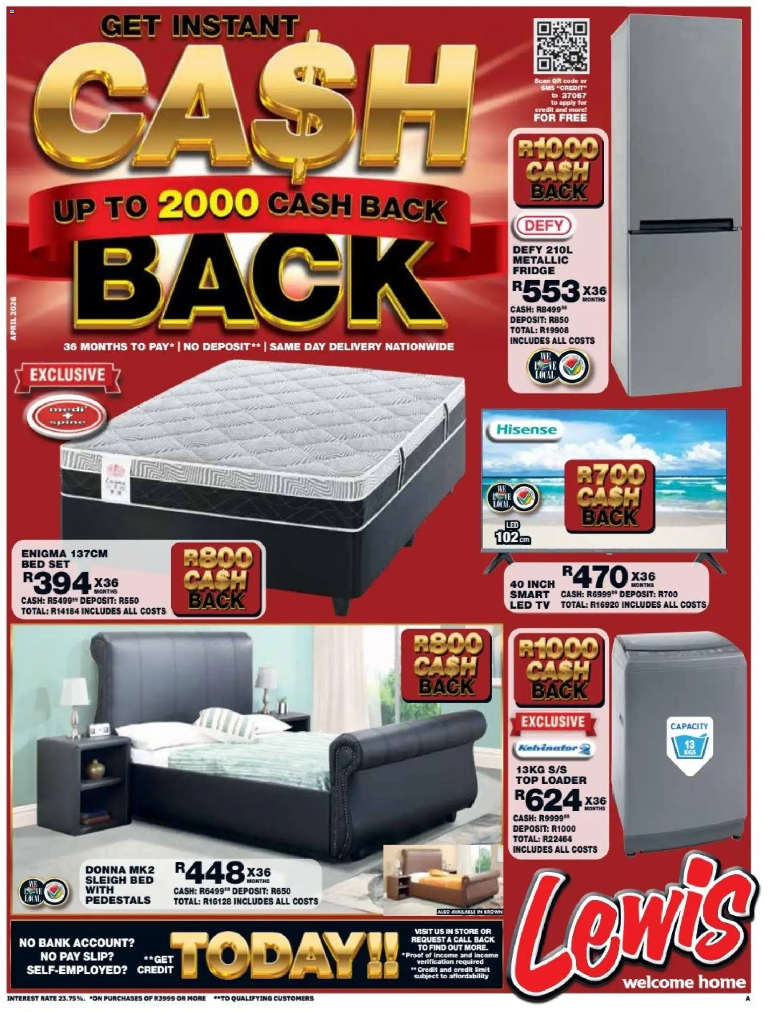 Preview of Lewis Stores flyer valid from 13/04/2026 - Fridge, Bed, TV