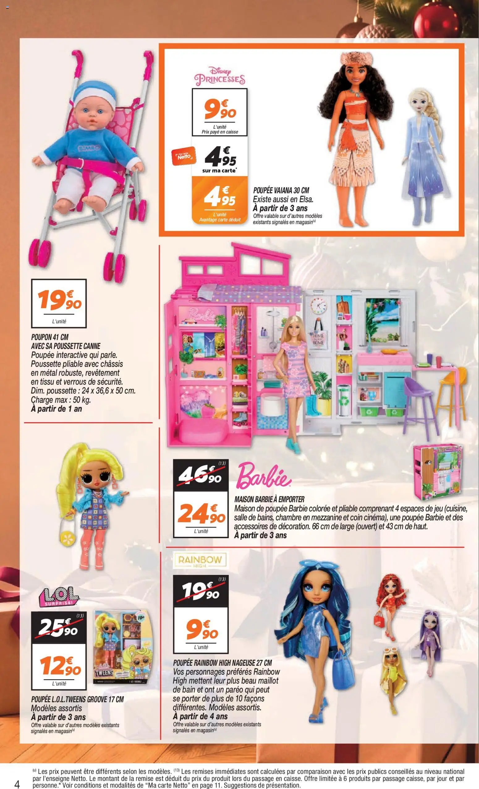 Prévisualisation de Netto - Jouets noël du magasin Netto formulaire valide 03/11/2026 - Maillot de bain, Barbie, Poupée, Paréo, Poupée Rainbow High, Maison de poupée