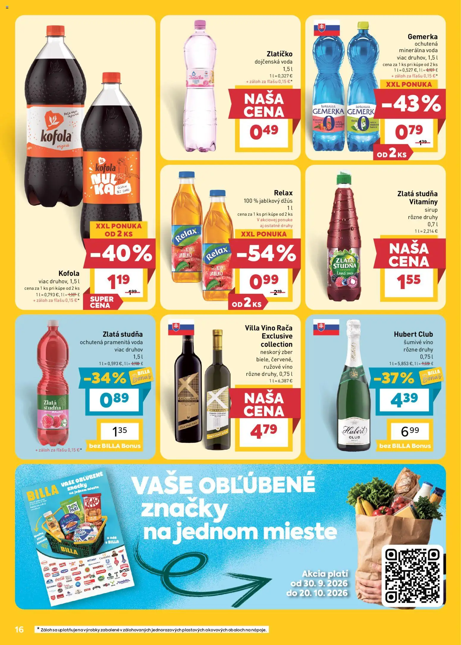 Náhľad Billa letáku platného od 07.10.2026 - Apple, Voda, Kofola, Cola, Džús, Gemerka, Minerálna voda, Rúžové víno