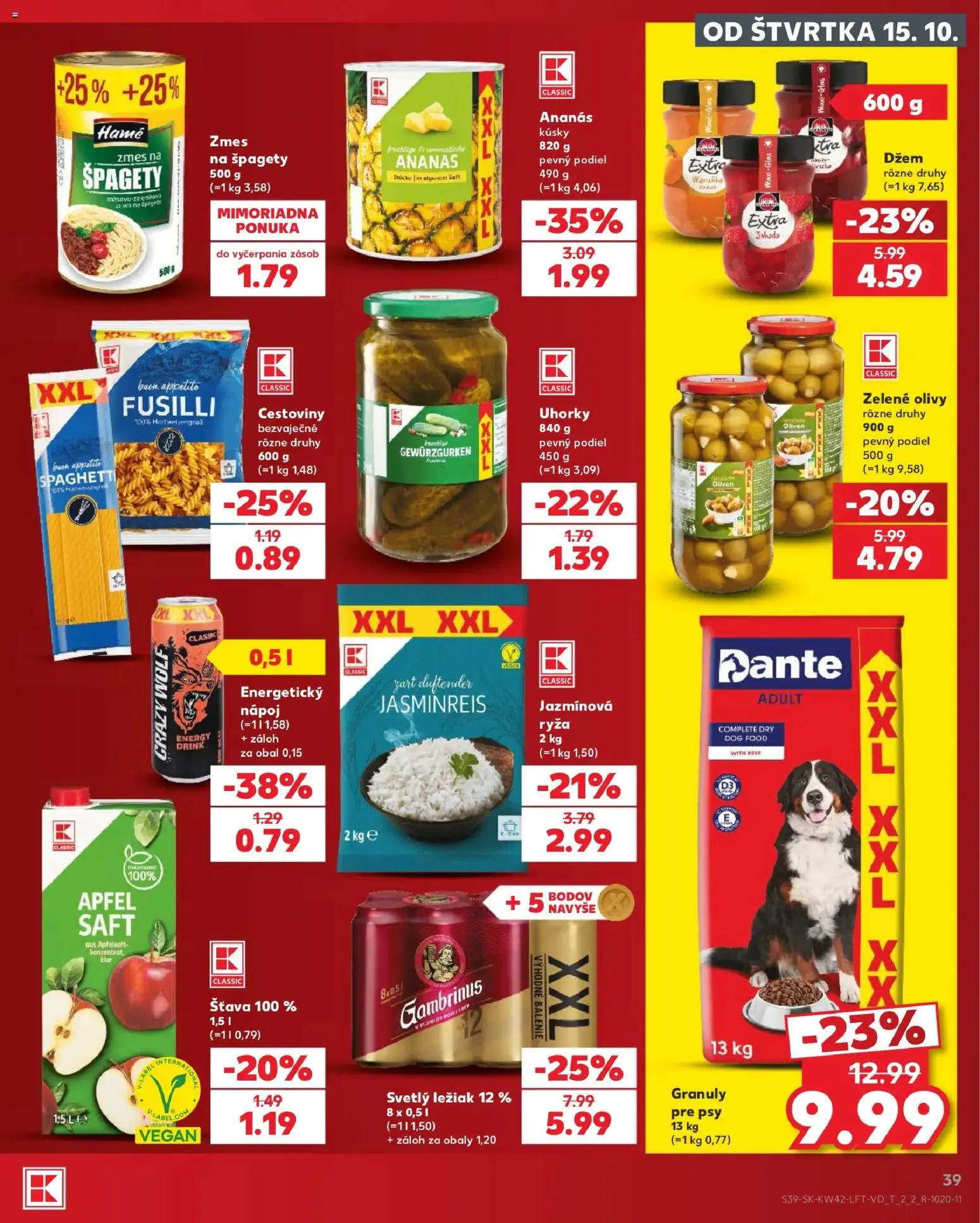 Náhľad Kaufland letáku platného od 15.10.2026 - Cestoviny, Špagety, Fusilli, Olivy, Gambrinus, Uhorky, Ananás, Džem
