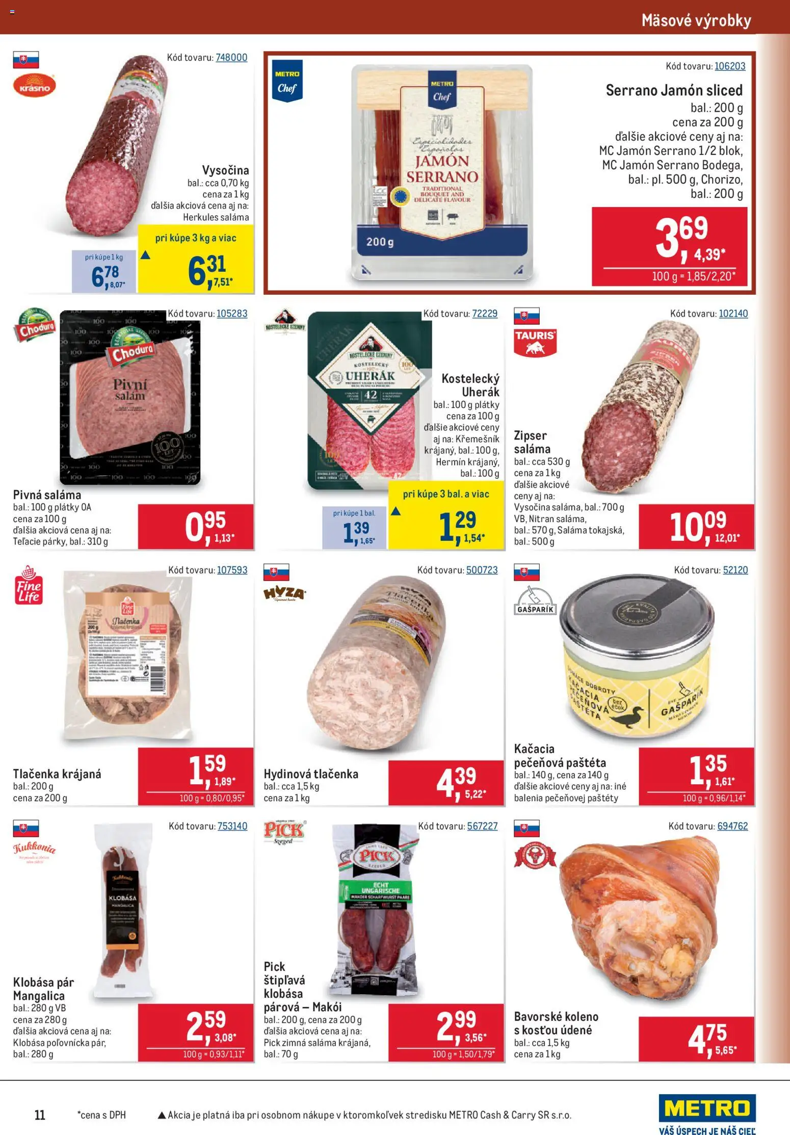 Náhľad Metro letáku platného od 09.09.2026 - Klobása, Koleno, Tlačenka, Saláma, Paštéta, Jamón Serrano