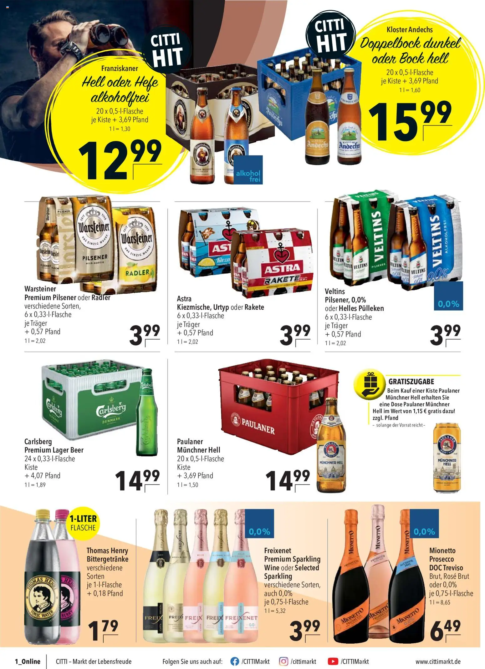 Vorschau von dem Prospekt des Geschäftes CITTI Markt, gültig ab dem 28.10.2026 - Alkohol, Prosecco, Paulaner, Veltins, Radler, Franziskaner, Freixenet, Helles pulleken