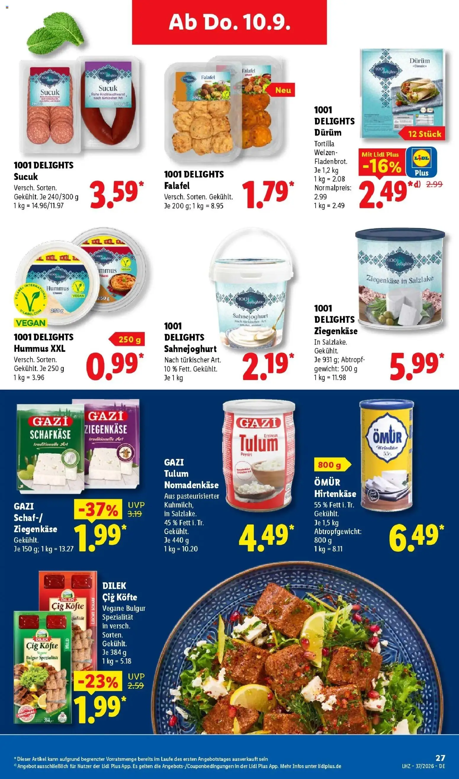 Vorschau von dem Prospekt des Geschäftes Lidl, gültig ab dem 07.09.2026 - Hummus, Gewicht, Ziegenkäse