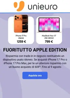 Anteprima del volantino Volantino Unieuro - Apple valido a partire dal 06/08/2026