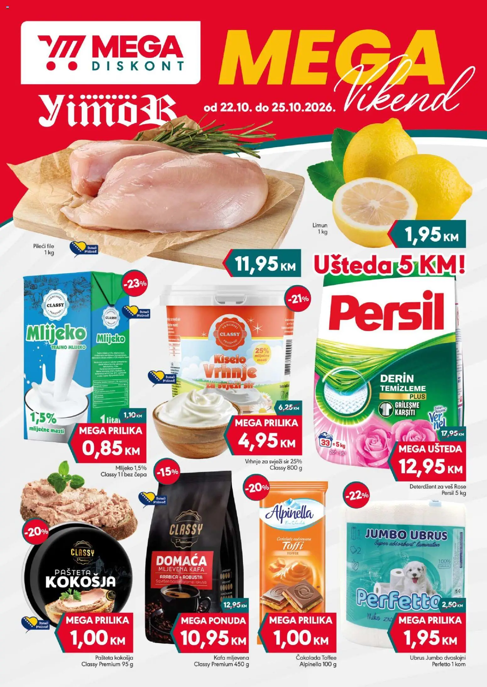 Pregled letka Mega Diskont vikend akcija trgovine Mega Diskont vrijedi od 22.10.2026