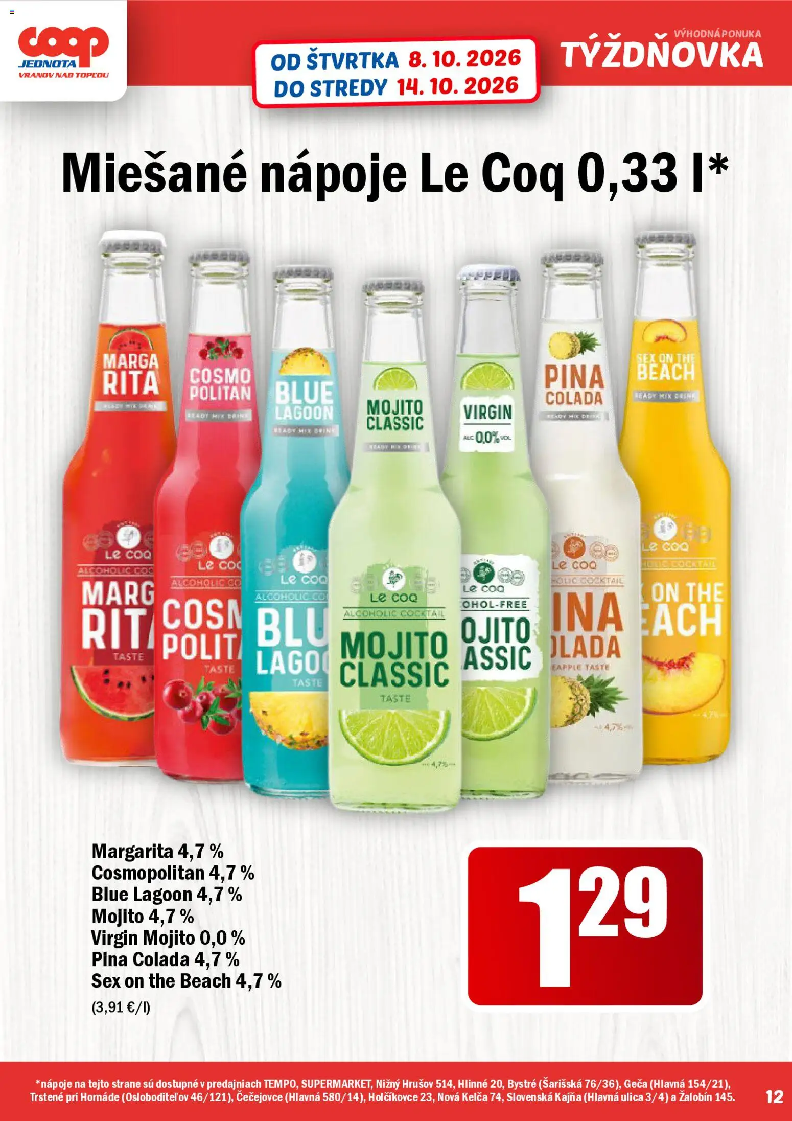 Náhľad COOP Jednota letáku platného od 08.10.2026 - Nápoje