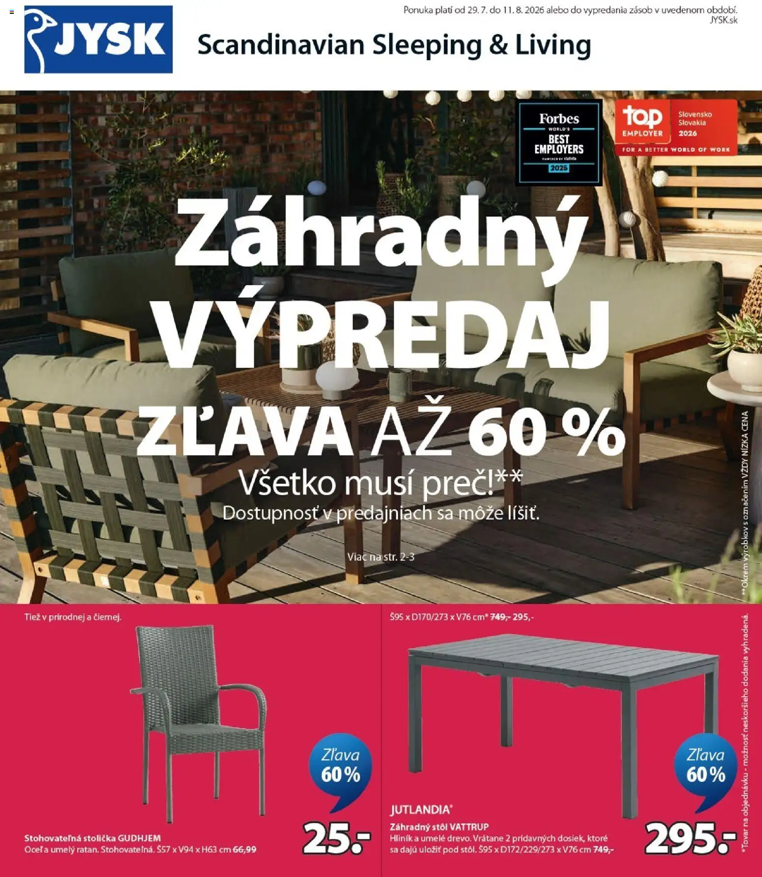 Náhľad JYSK letáku platného od 29.07.2026 - Stolička, Stôl, Záhradný stôl