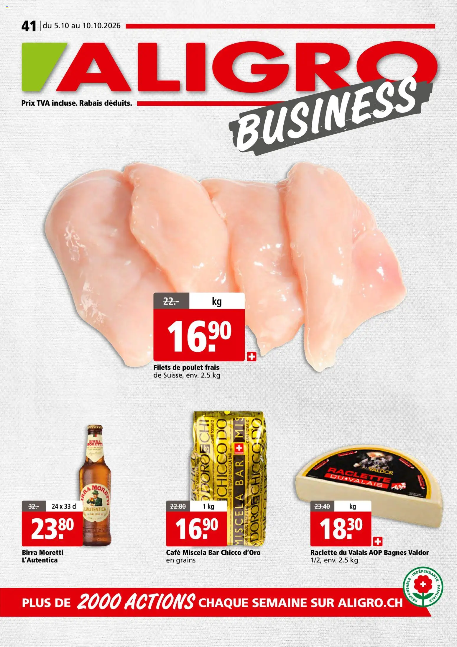 Vorschau des Merkblatts Aligro aktionen Business Chavannes, Matran, Genève, Sion vom Shop Aligro gültig von 05.10.2026 bis 10.10.2026 - Raclette