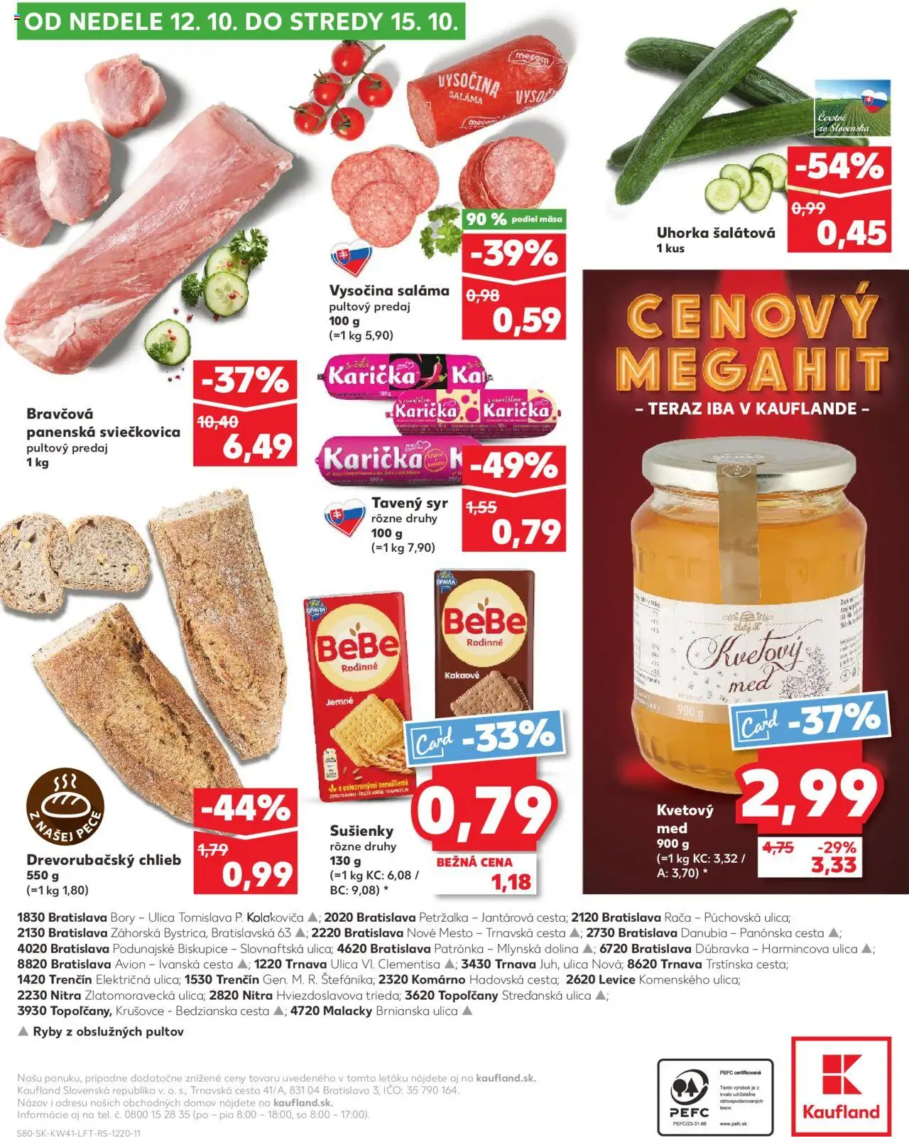 Náhľad Kaufland letáku platného od 09.10.2025 - Med, Syr, Ryby, Chlieb, Saláma, Sušienky
