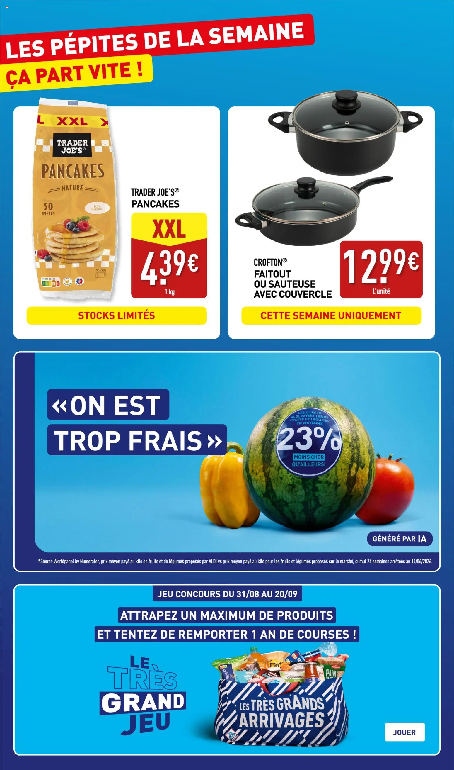 Prévisualisation de Aldi catalogue du magasin Aldi formulaire valide 15/09/2026 - Pancakes, Fruits, Pain, Faitout, Couvercle, Les fruits et légumes