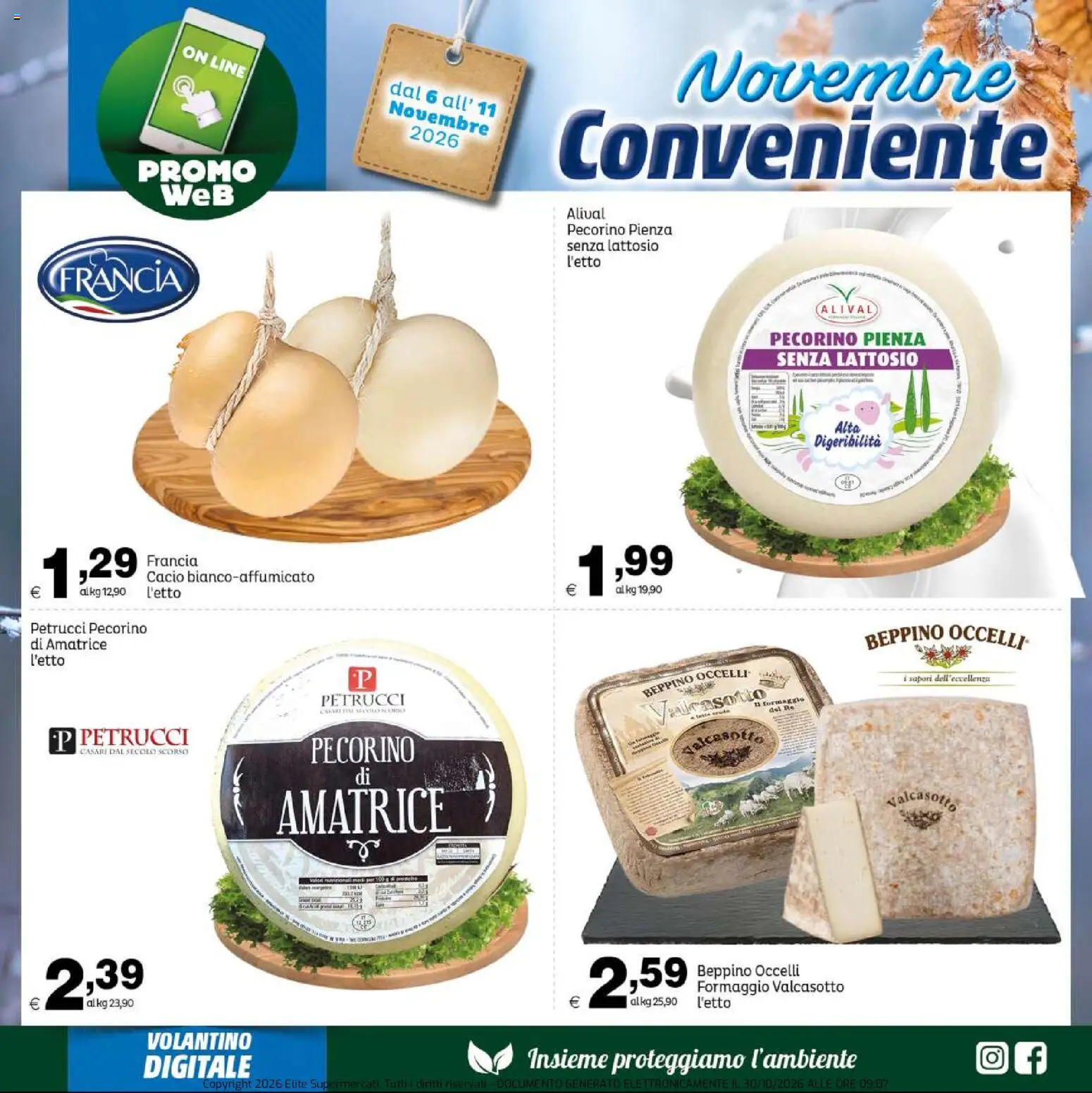Anteprima dell'opuscolo Elite Supermercati volantino Novembre Conveniente dal negozio Elite Supermercati valido da 06/11/2026 - Formaggio, Pecorino, Senza lattosio