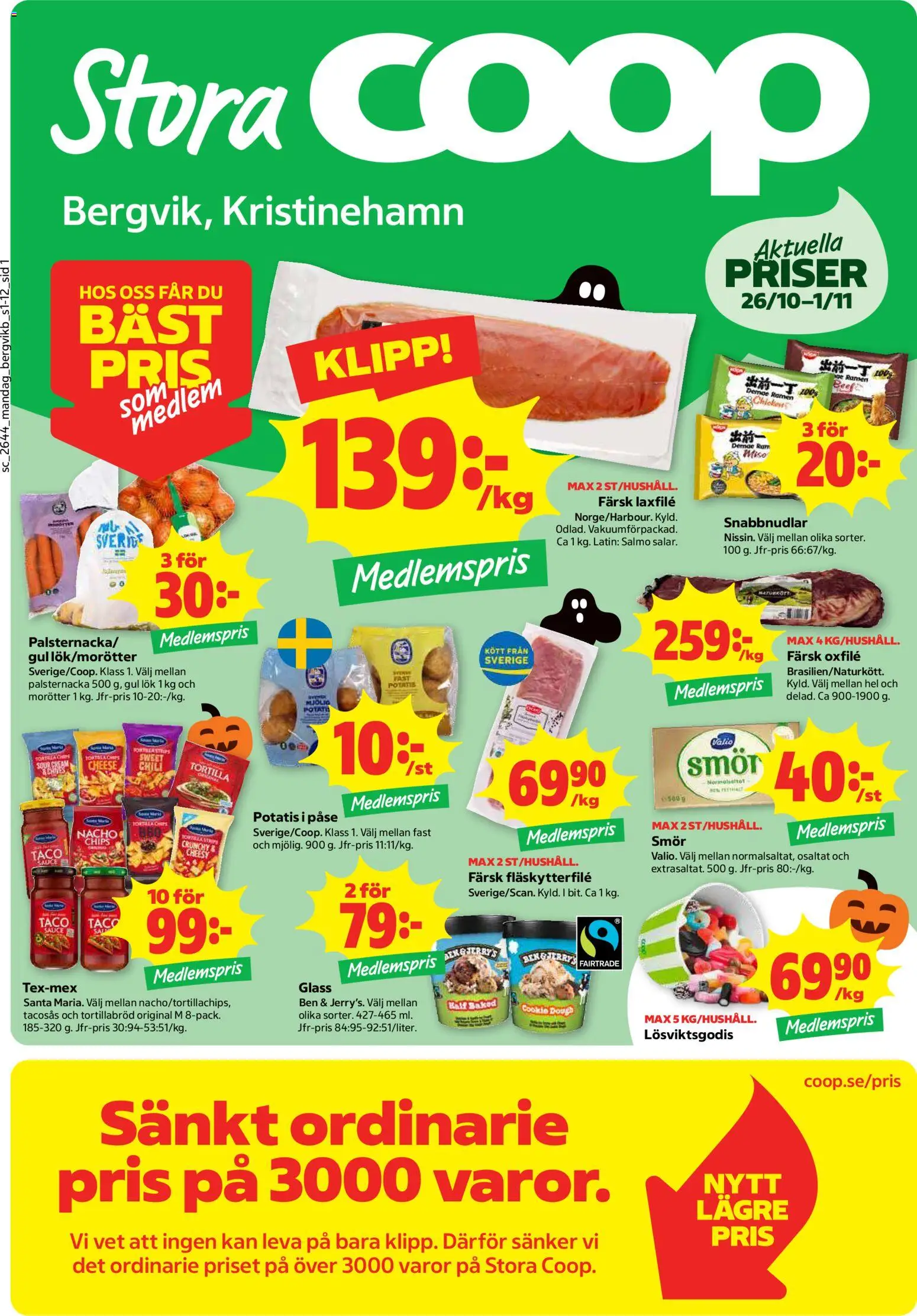 Förhandsgranska reklamblad Stora Coop erbjudanden från butik Stora Coop gäller från 26/10/2026 - Chips, Chili, Potatis, Kött, Tortilla, Tacosås, Oxfilé, Fläskytterfilé
