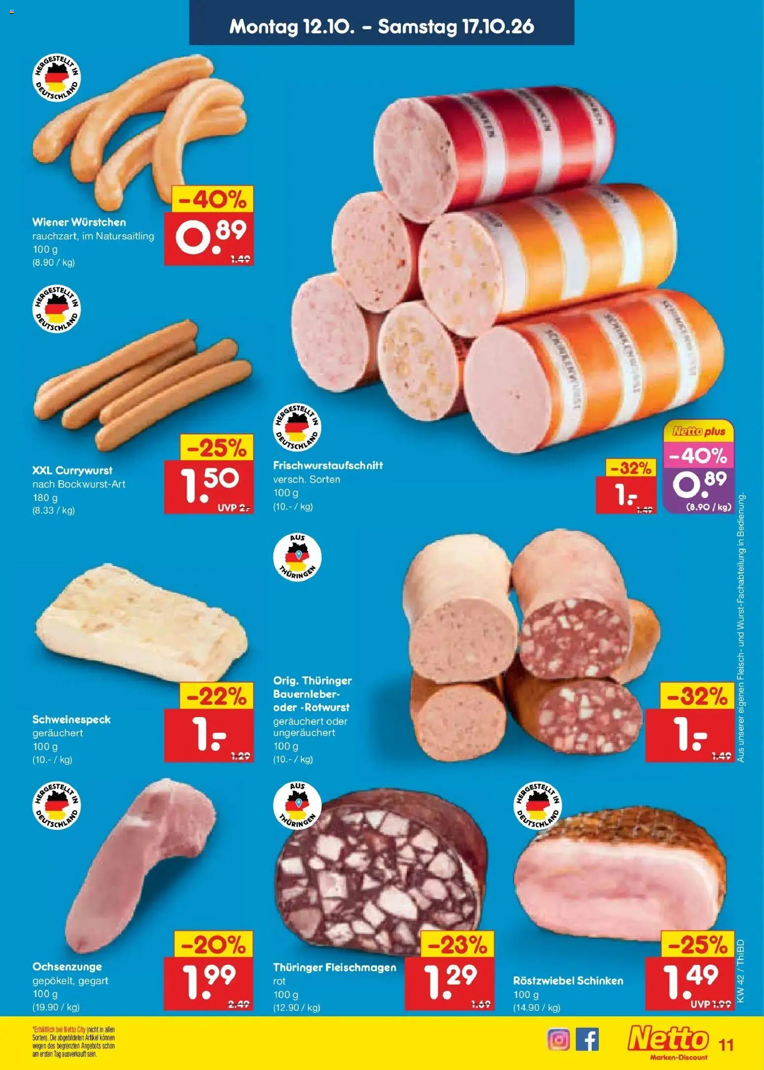 Vorschau von dem Prospekt des Geschäftes Netto Marken-Discount, gültig ab dem 12.10.2026 - Fleisch, Schinken, Wiener wurstchen
