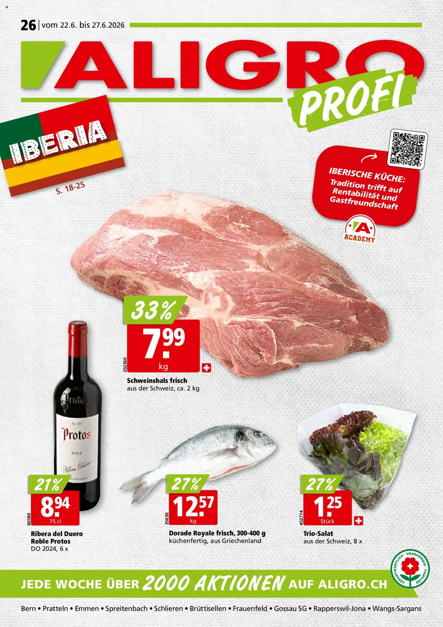 Vorschau des Merkblatts Aligro aktionen Schlieren, Gossau SG, Frauenfeld, Rapperswil-Jona, Sargans, Bern vom Shop Aligro gültig von 22.06.2026 bis 27.06.2026