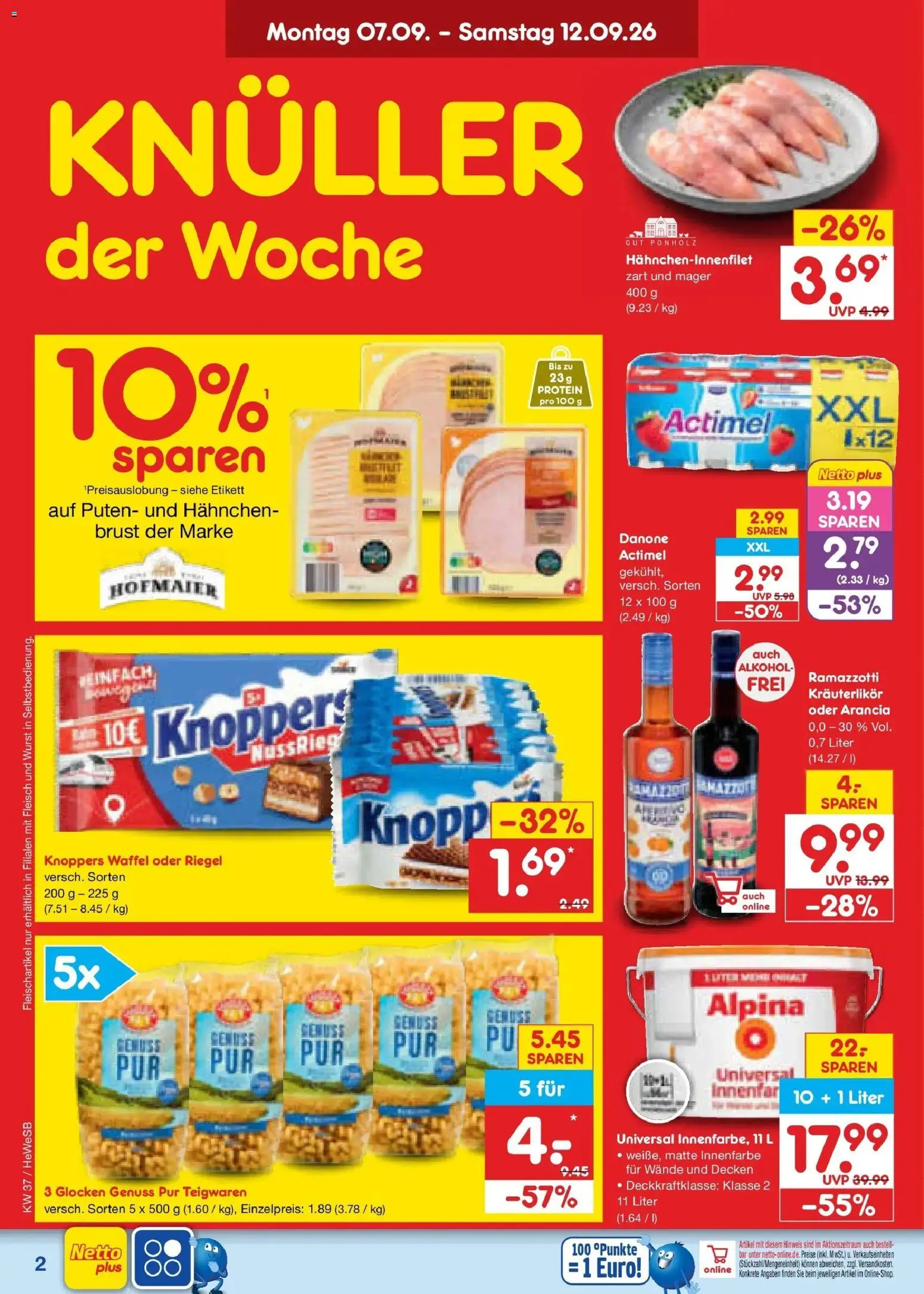 Vorschau von dem Prospekt des Geschäftes Netto Marken-Discount, gültig ab dem 07.09.2026 - Wurst, Alkohol, Fleisch, Ramazzotti, Actimel, Knoppers, Hahnchen