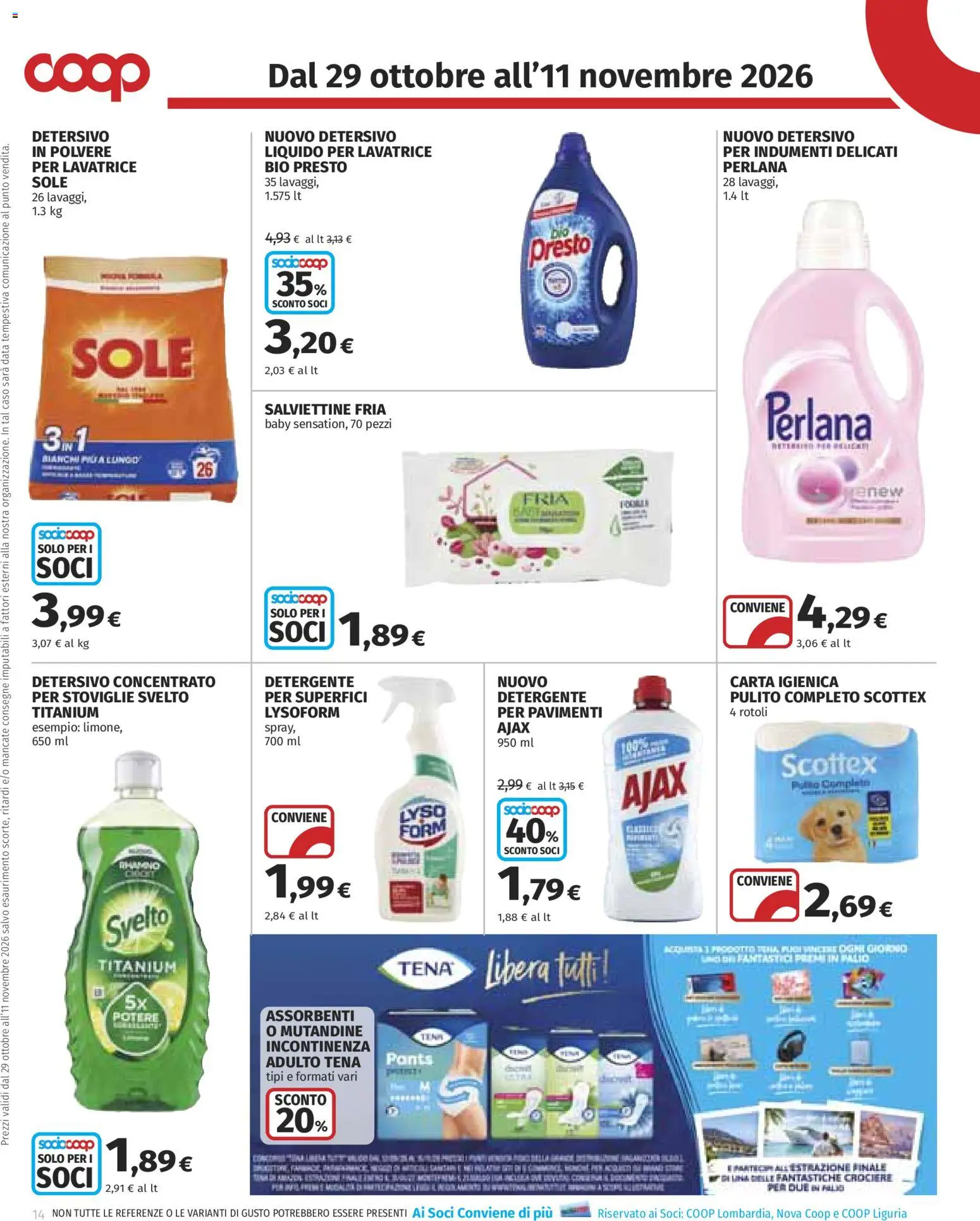 Anteprima dell'opuscolo COOP volantino dal negozio COOP valido da 29/10/2026 - Lavatrice, Carta igienica, Data, Assorbenti, Detergente, Mutandine, Detersivo in polvere