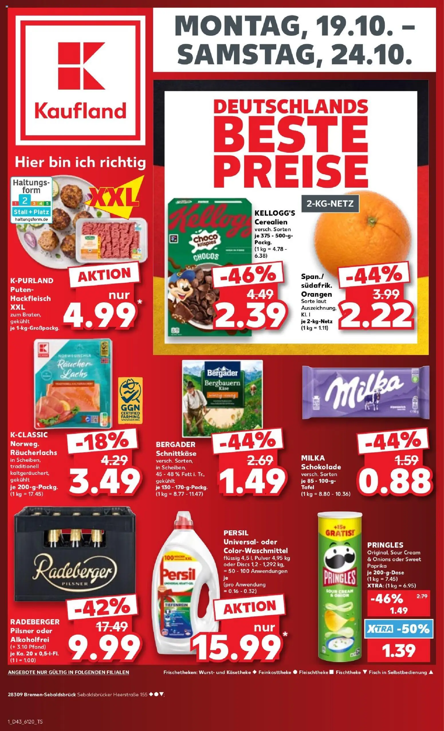 Vorschau von dem Prospekt des Geschäftes Kaufland, gültig ab dem 17.10.2026 - Schokolade, Milka, Paprika, Pringles, Kellogg's, Persil, Räucherlachs, Orangen