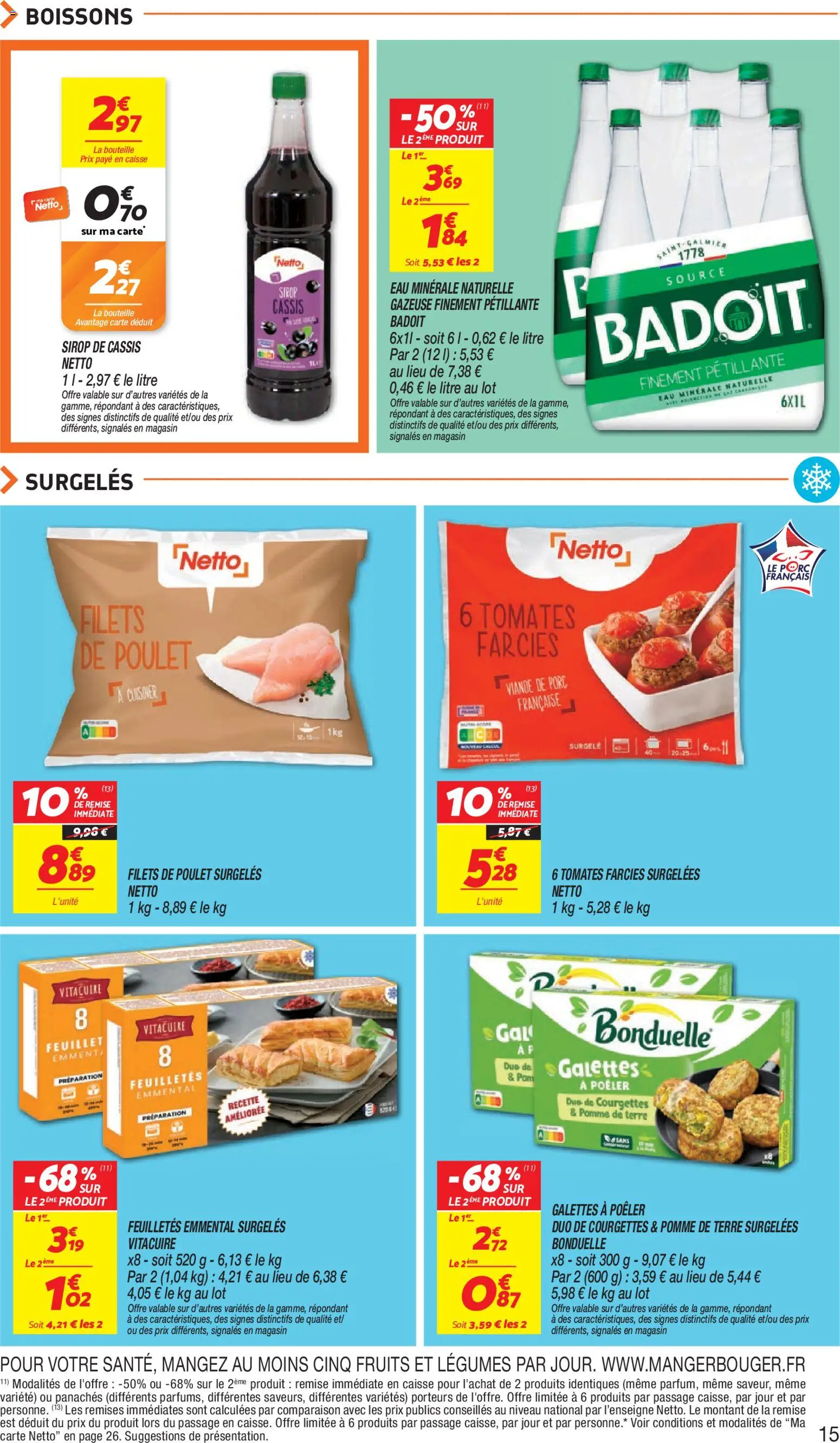 Prévisualisation de Netto - Temps fort Novembre du magasin Netto formulaire valide 03/11/2026 - Fruits, Tomates farcies, Tomates, Viande, Emmental, Porc, Badoit, Boissons