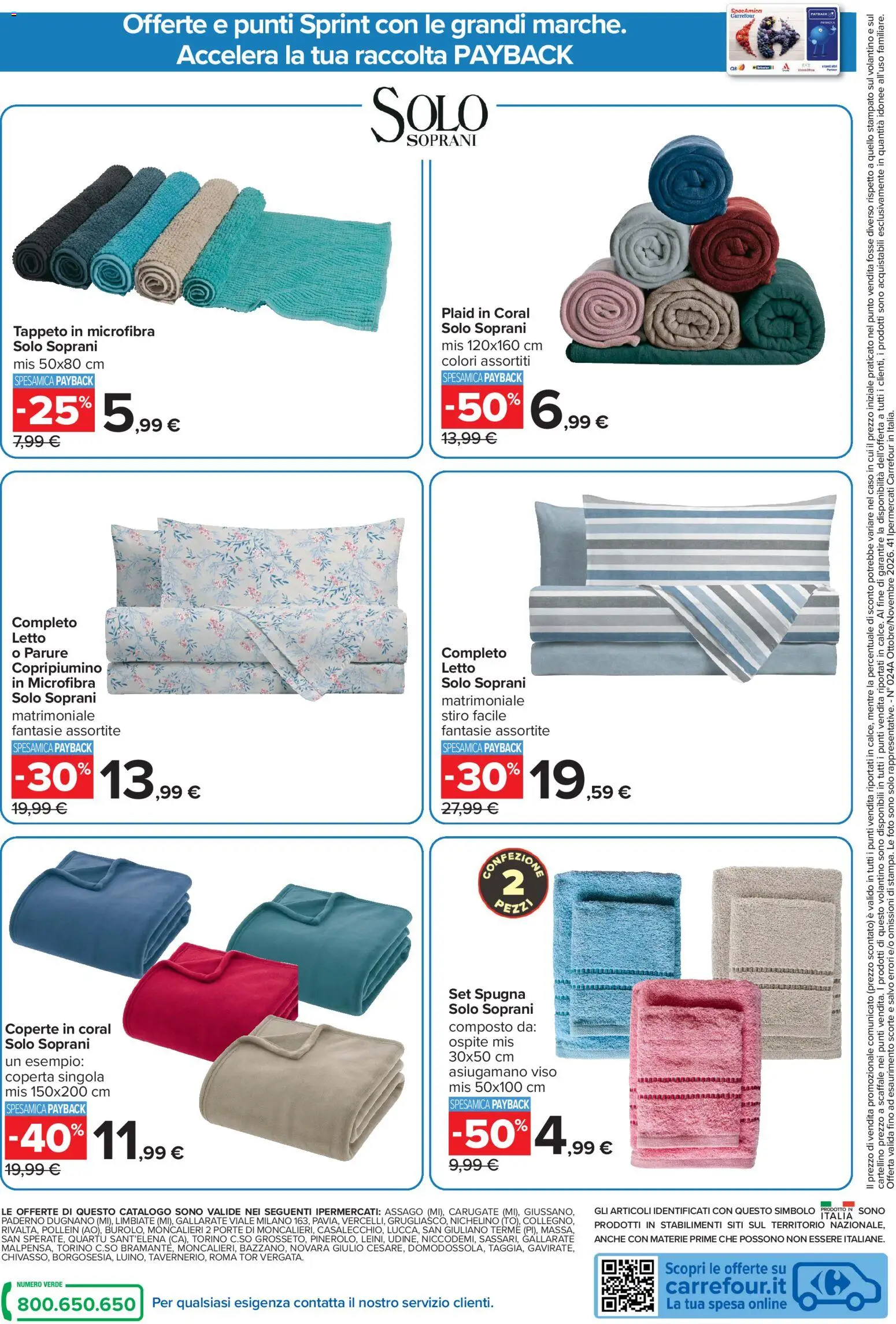 Anteprima dell'opuscolo Carrefour volantino Iper - Punti Sprint Payback dal negozio Carrefour valido da 23/10/2026 - Letto, Tappeto, Scaffale, Plaid, Spugna, Copripiumino, Coperta