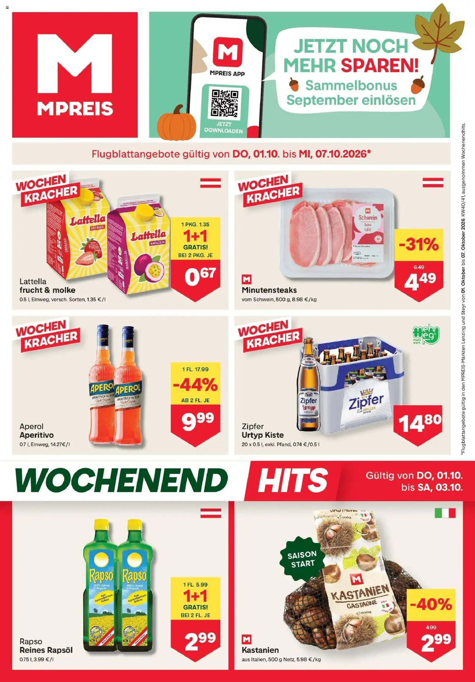 Vorschau der Angebote: MPREIS MPREIS Steyr gültig ab 01.10.2026 - Aperol, Rapsöl