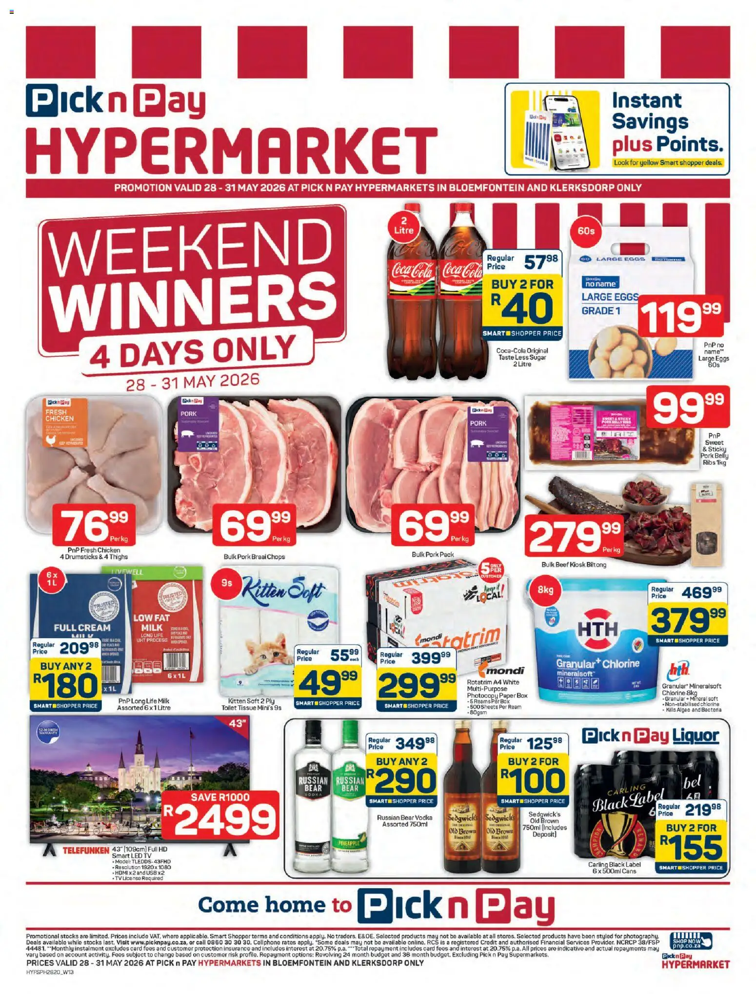 Preview of Pick n Pay flyer valid from 28/05/2026 - Eggs, Box, Vodka, USB, Pork belly, Ribs, Paper, Beef