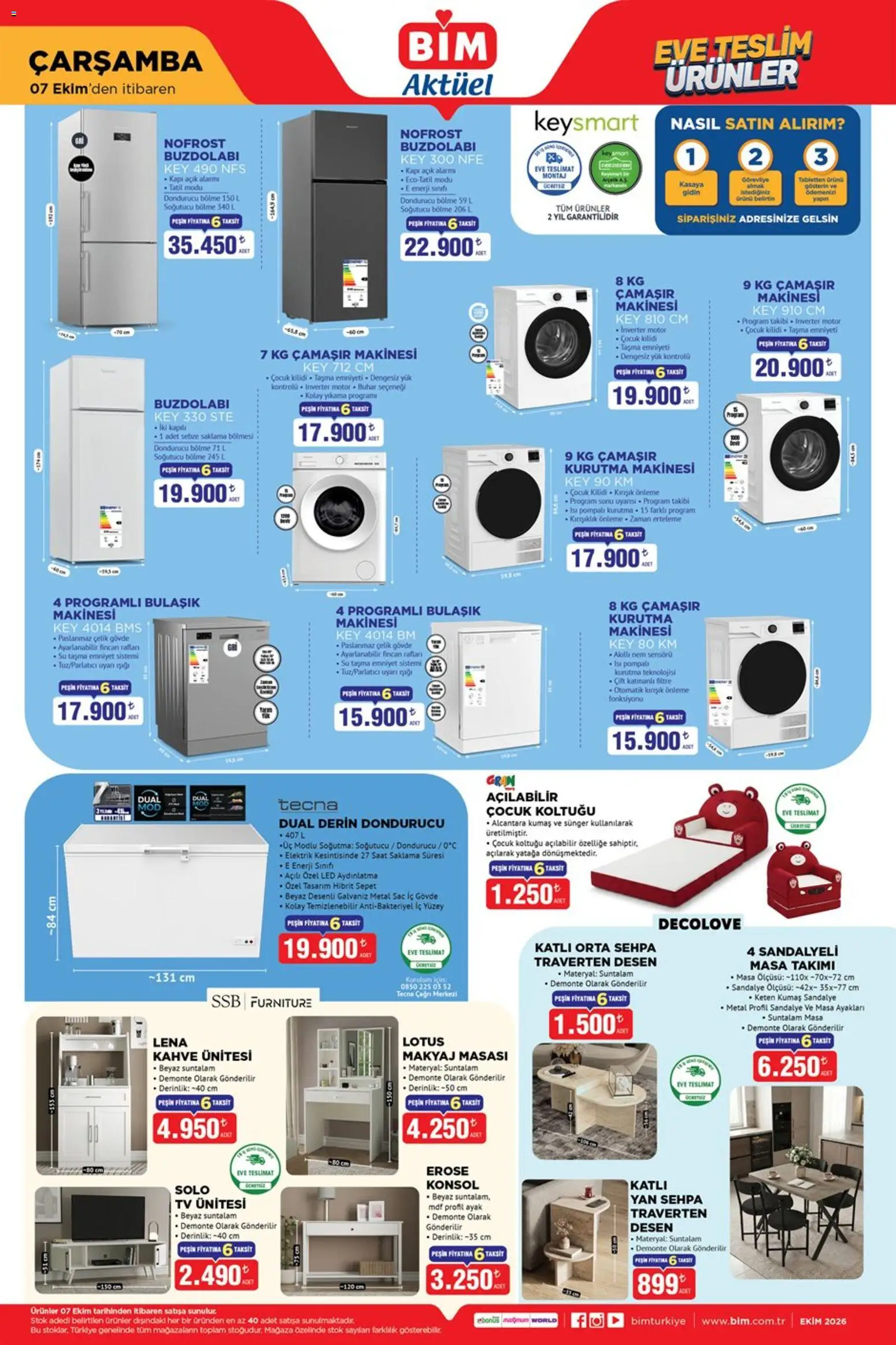 BİM BİM - Katalog Çarşamba 07.10.2026 - Broşürünün önizlemesi - Saat, Su, Kahve, Buzdolabı, TV ünitesi, TV, Sandalye, Dondurucu