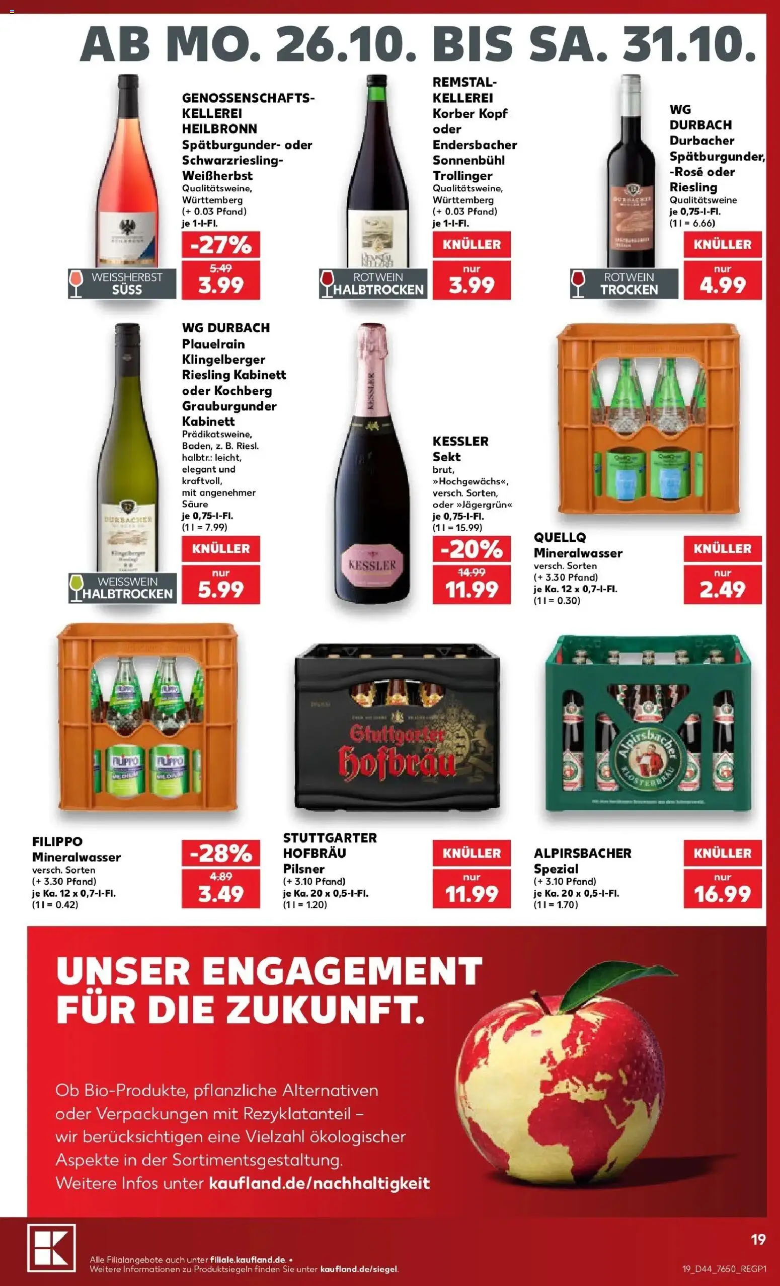 Vorschau von dem Prospekt des Geschäftes Kaufland, gültig ab dem 26.10.2026 - Mineralwasser, Sekt, Weißwein, Rotwein, Rotwein trocken, Rotwein halbtrocken